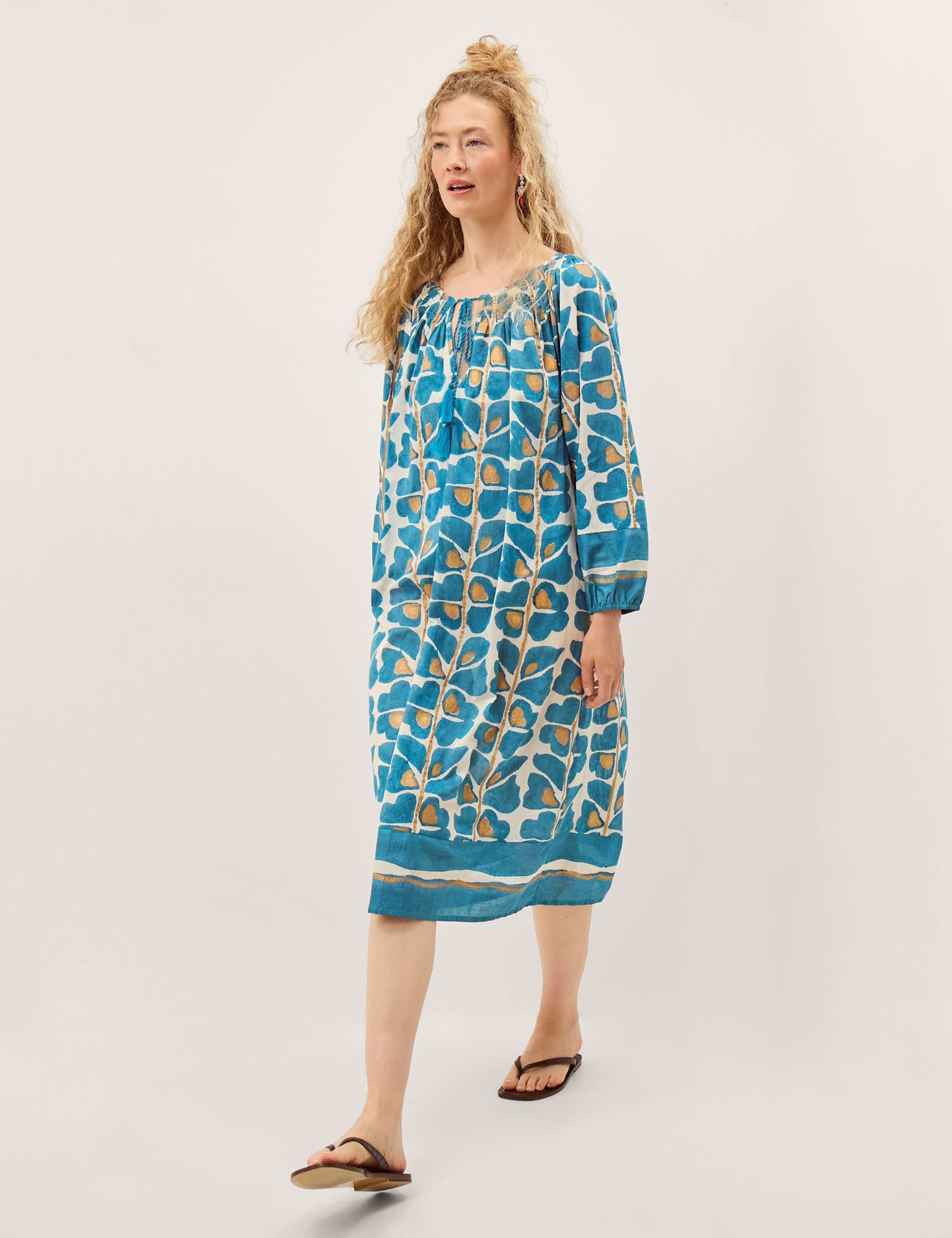 Cotton Rich Printed Midi Kaftan Dress 1 of 5