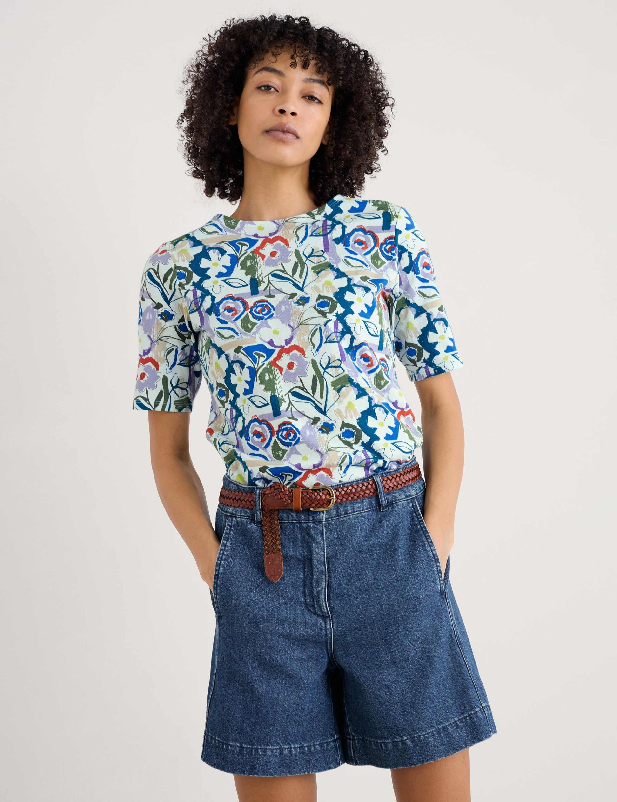 Pure Cotton Floral Slim Fit T-Shirt 3 of 4