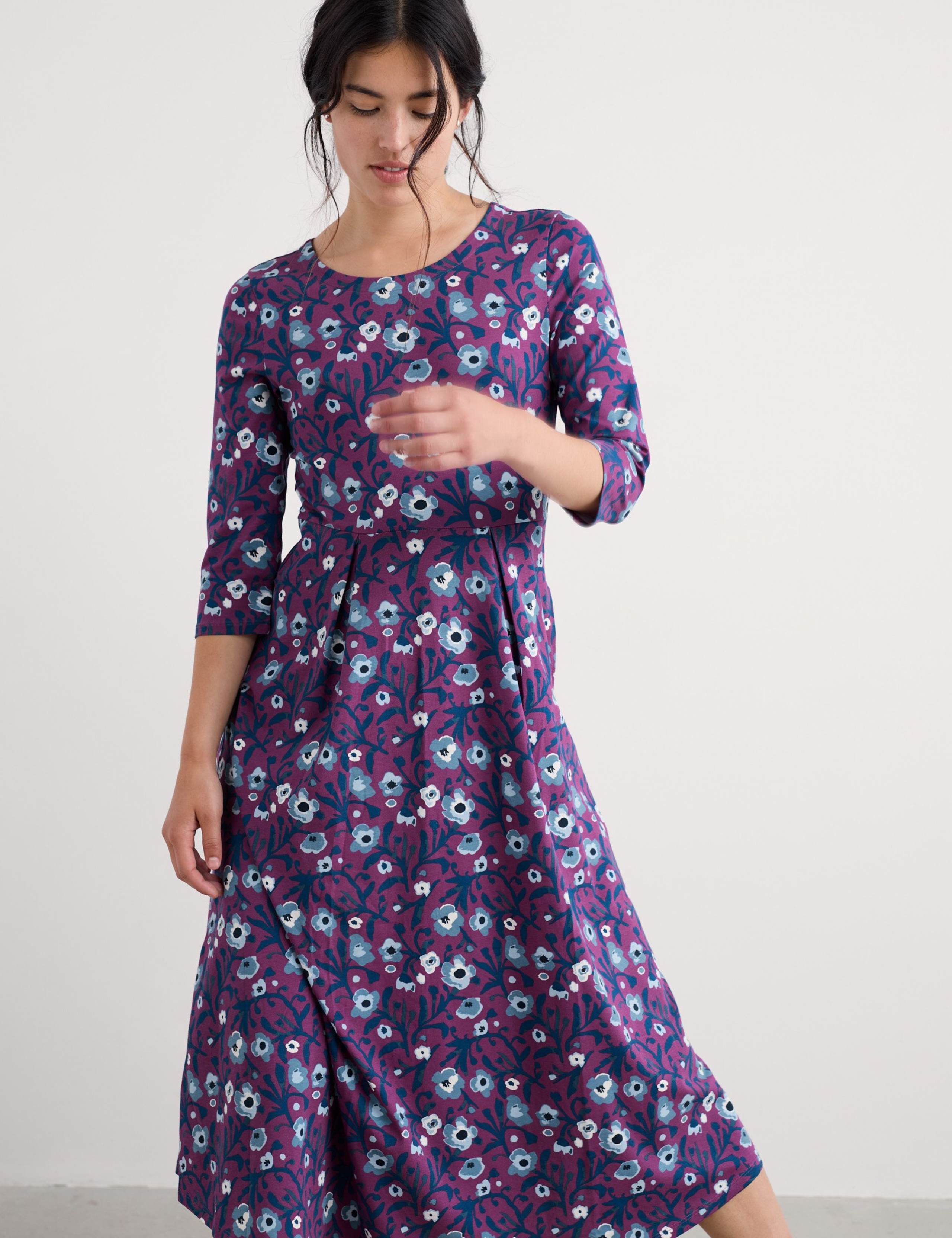 Cotton Rich Jersey Floral Midi Waisted Dress 3 of 5