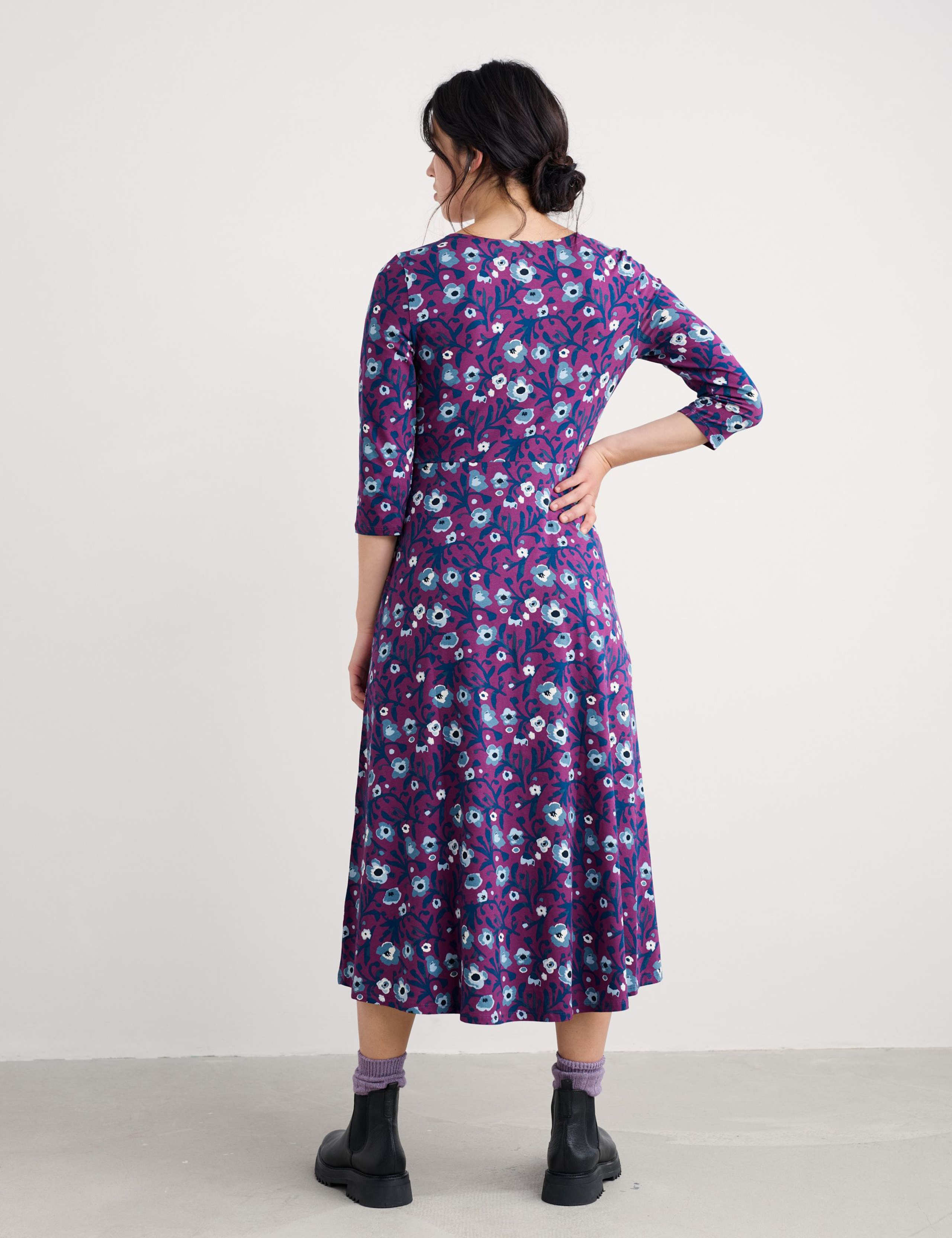 Cotton Rich Jersey Floral Midi Waisted Dress 4 of 5