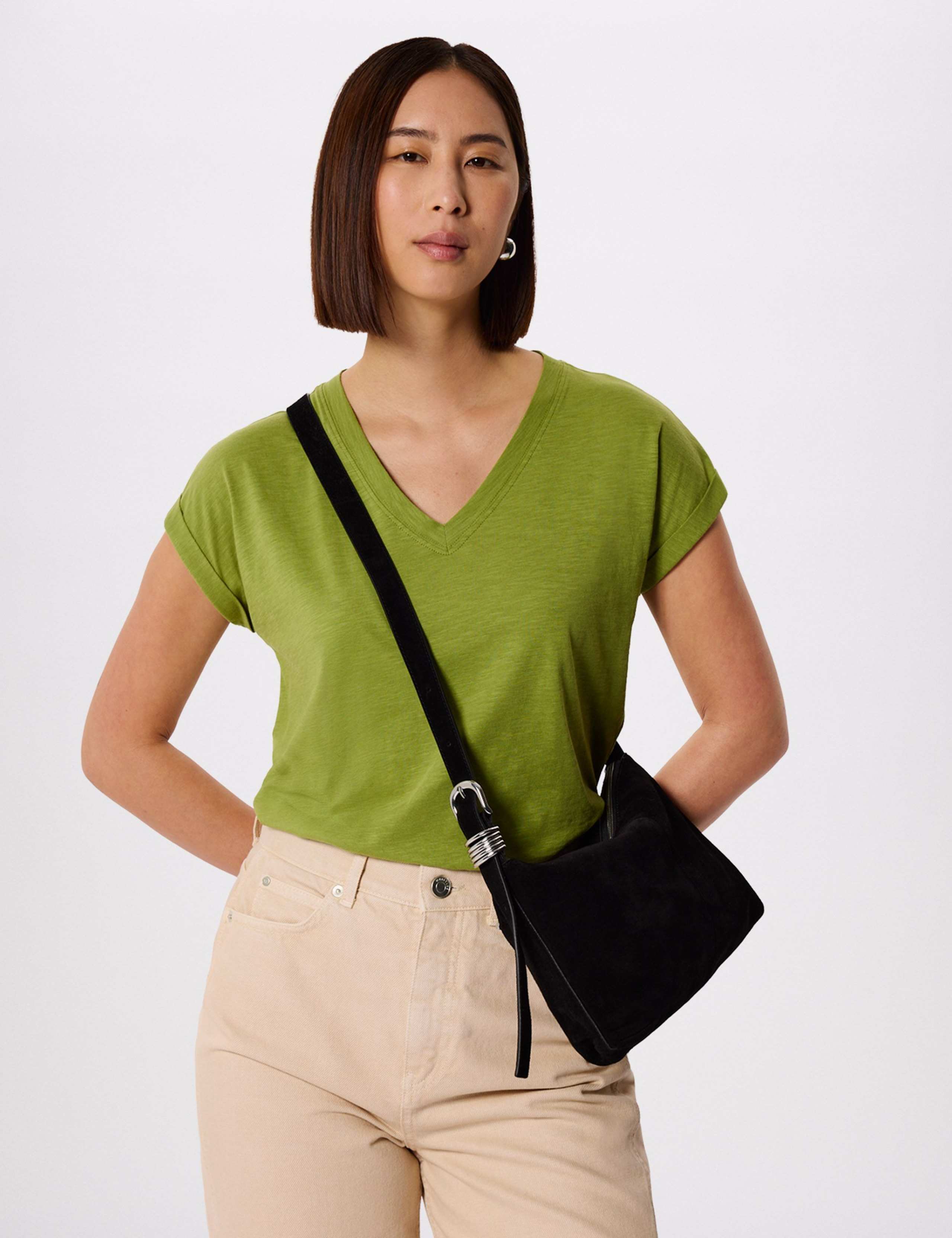 Pure Cotton V-Neck Cap Sleeve T-Shirt 3 of 6