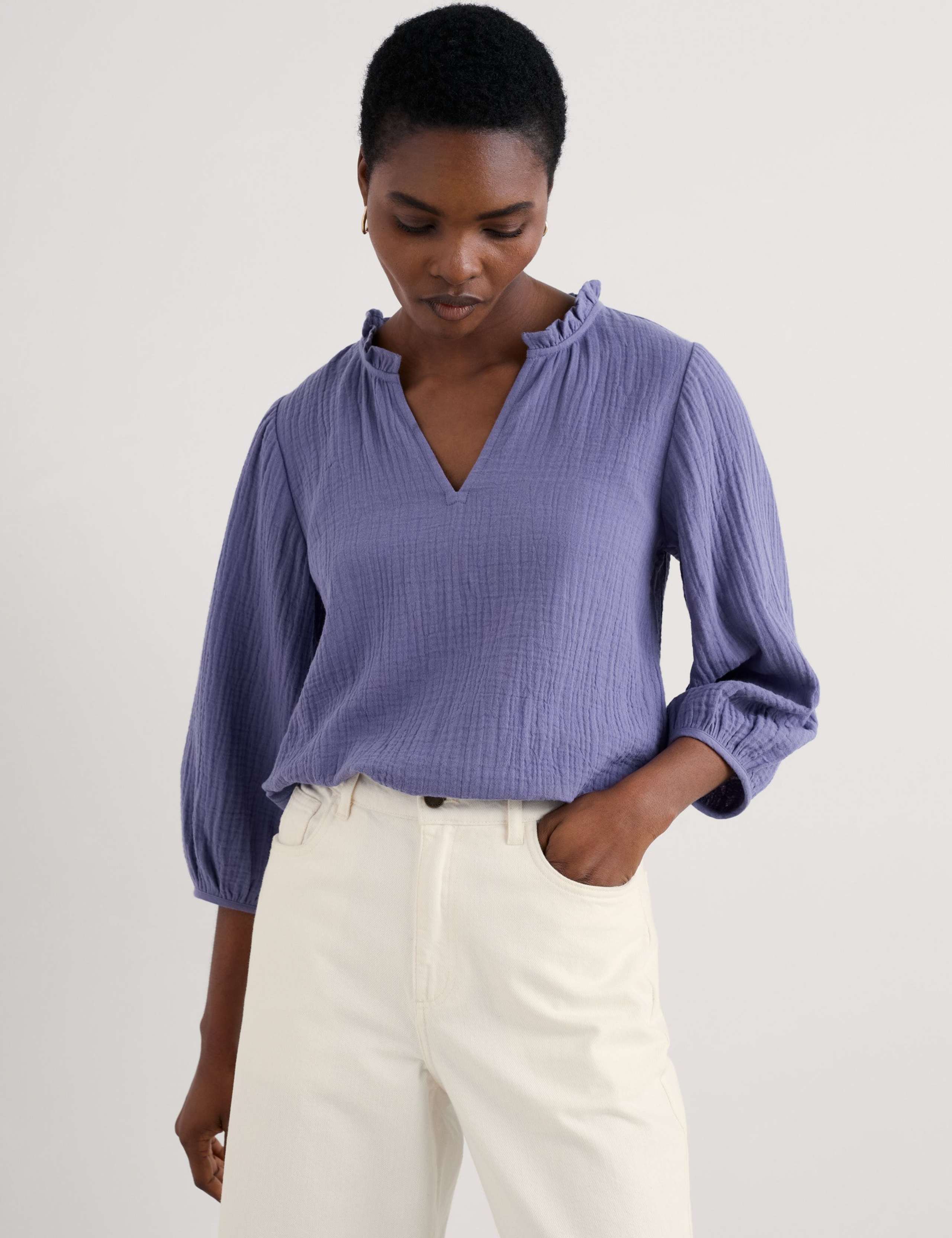 Pure Cotton Textured Notch Neck Top 3 of 4