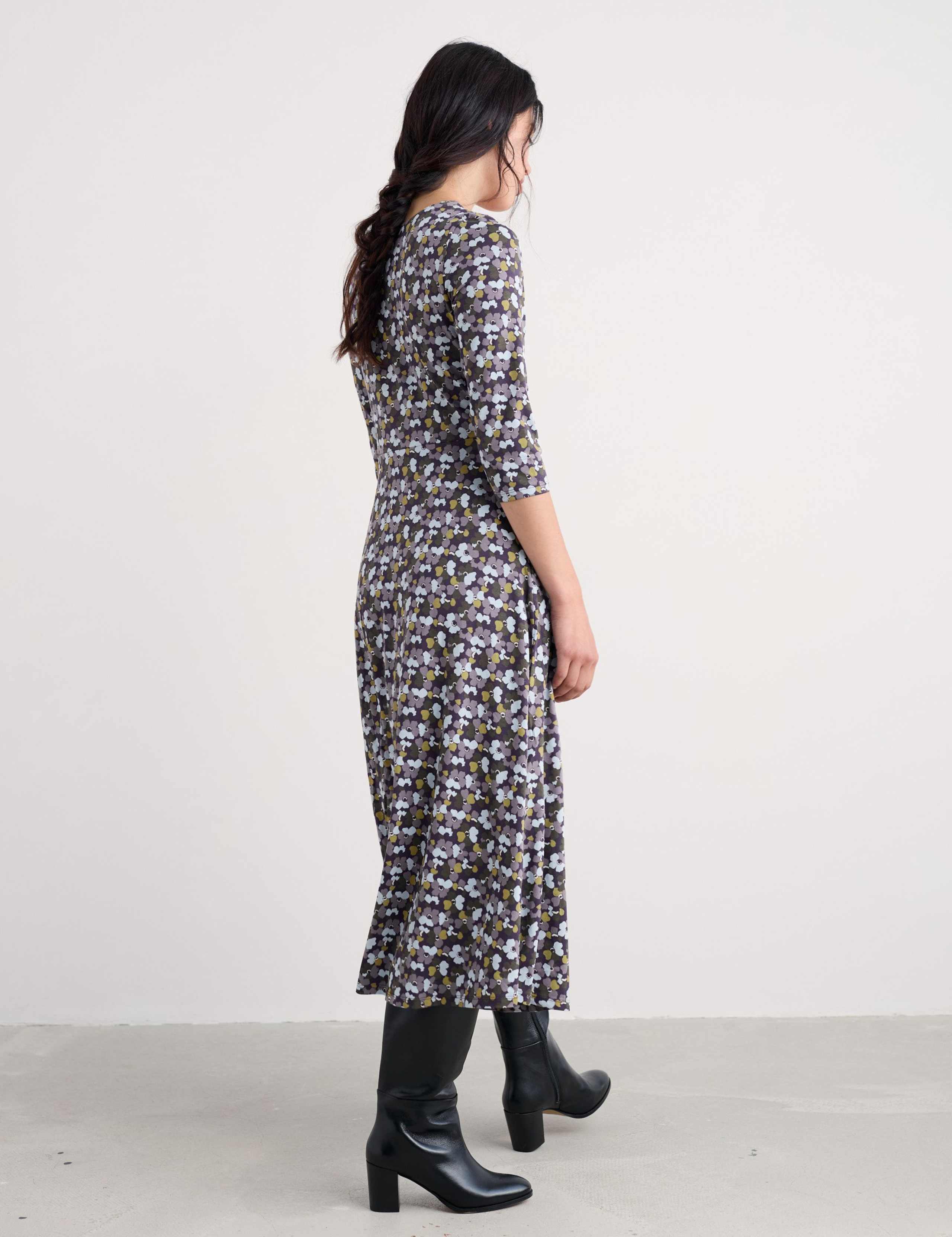 Cotton Rich Jersey Floral Midi Waisted Dress 4 of 5