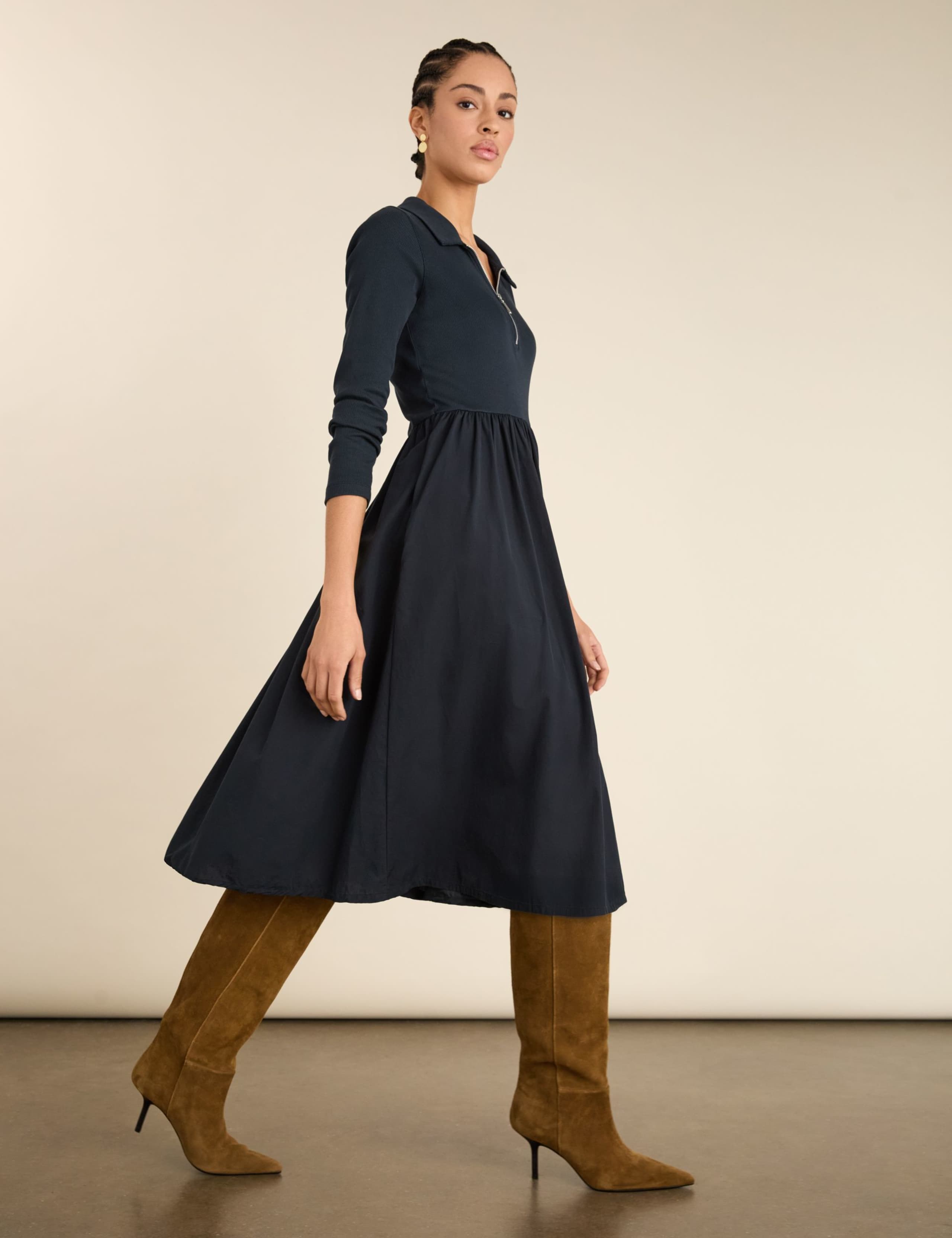 Pure Cotton Midi Waisted Dress 1 of 6