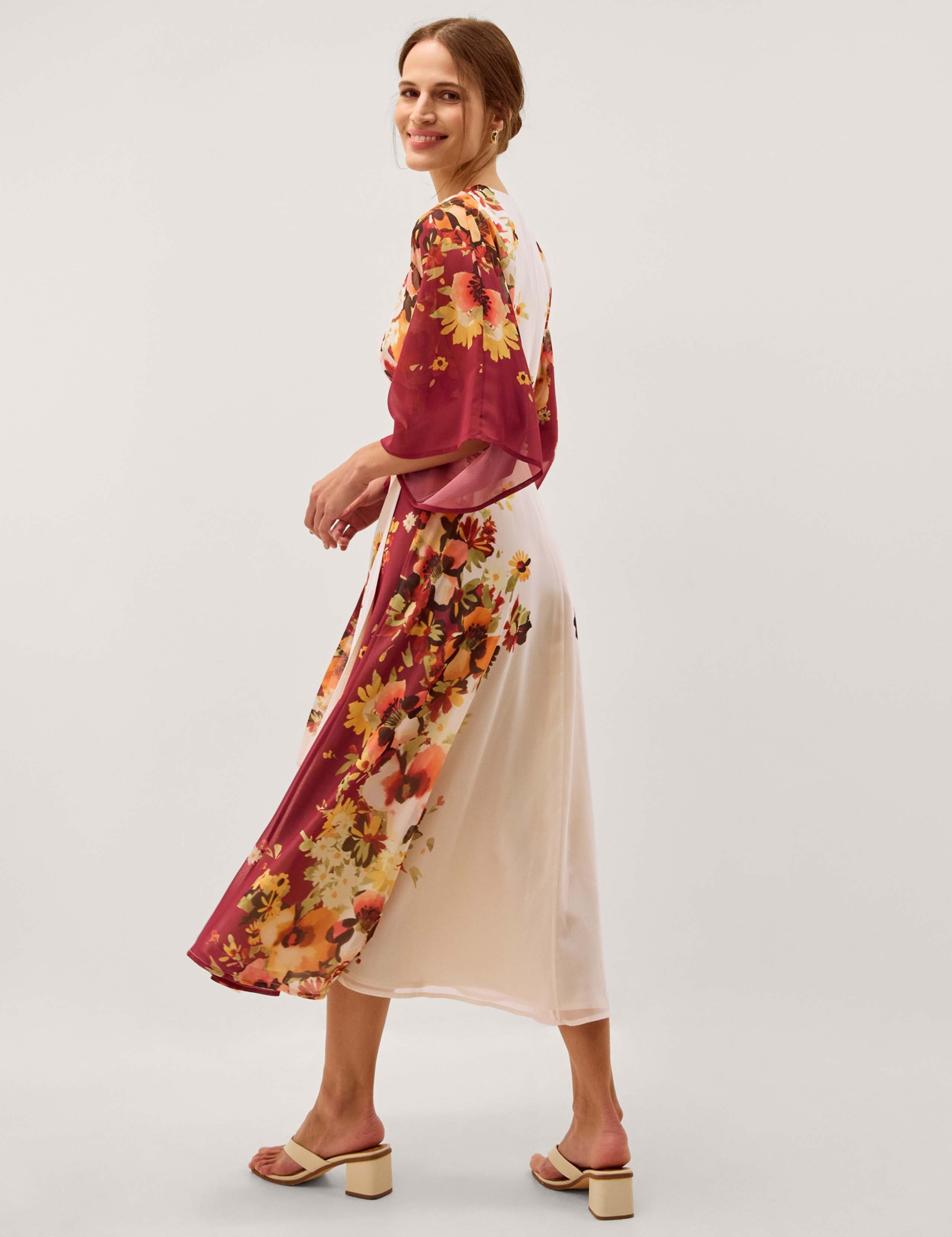 Floral V-Neck Angel Sleeve Midi Wrap Dress 3 of 5