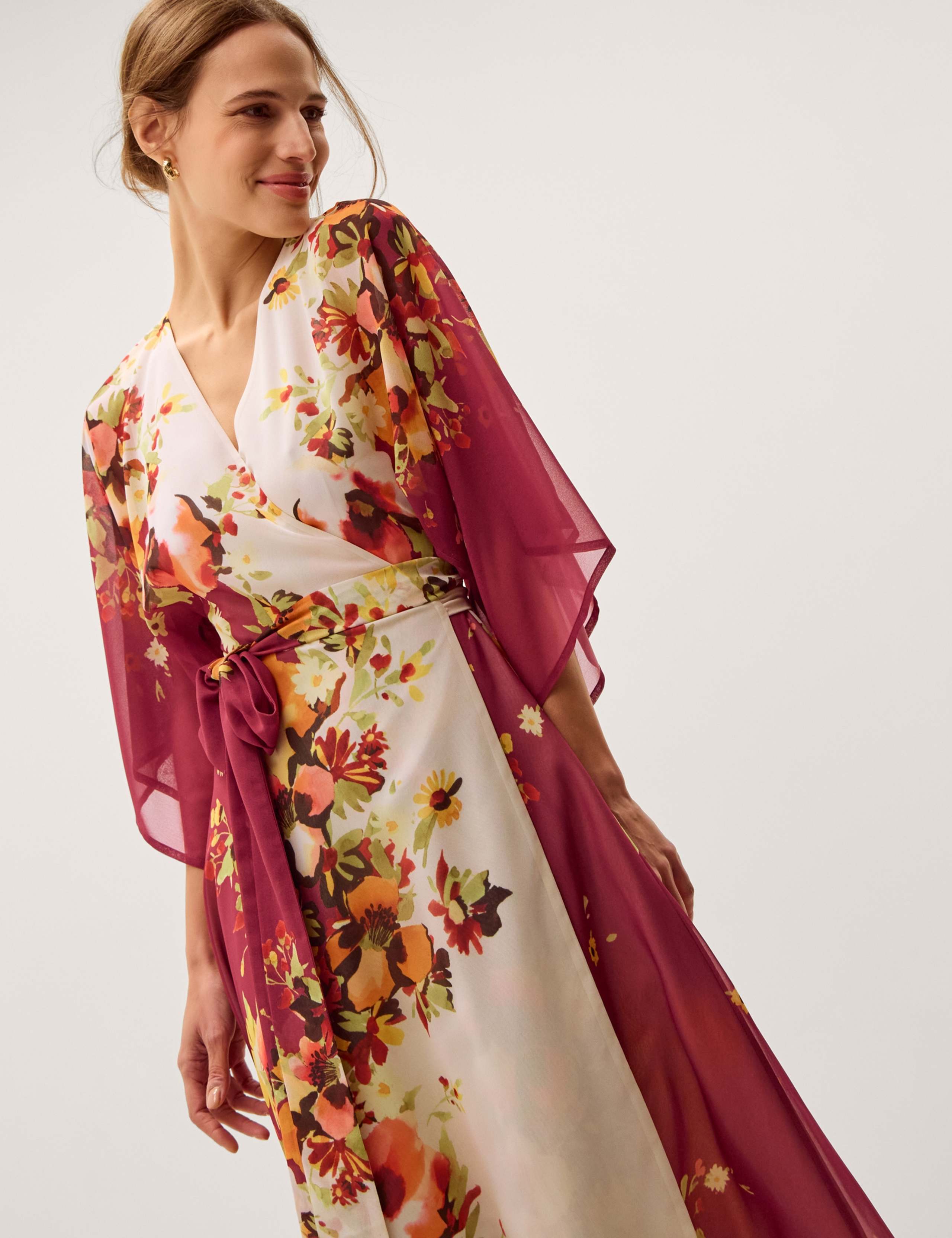 Floral V-Neck Angel Sleeve Midi Wrap Dress 4 of 5