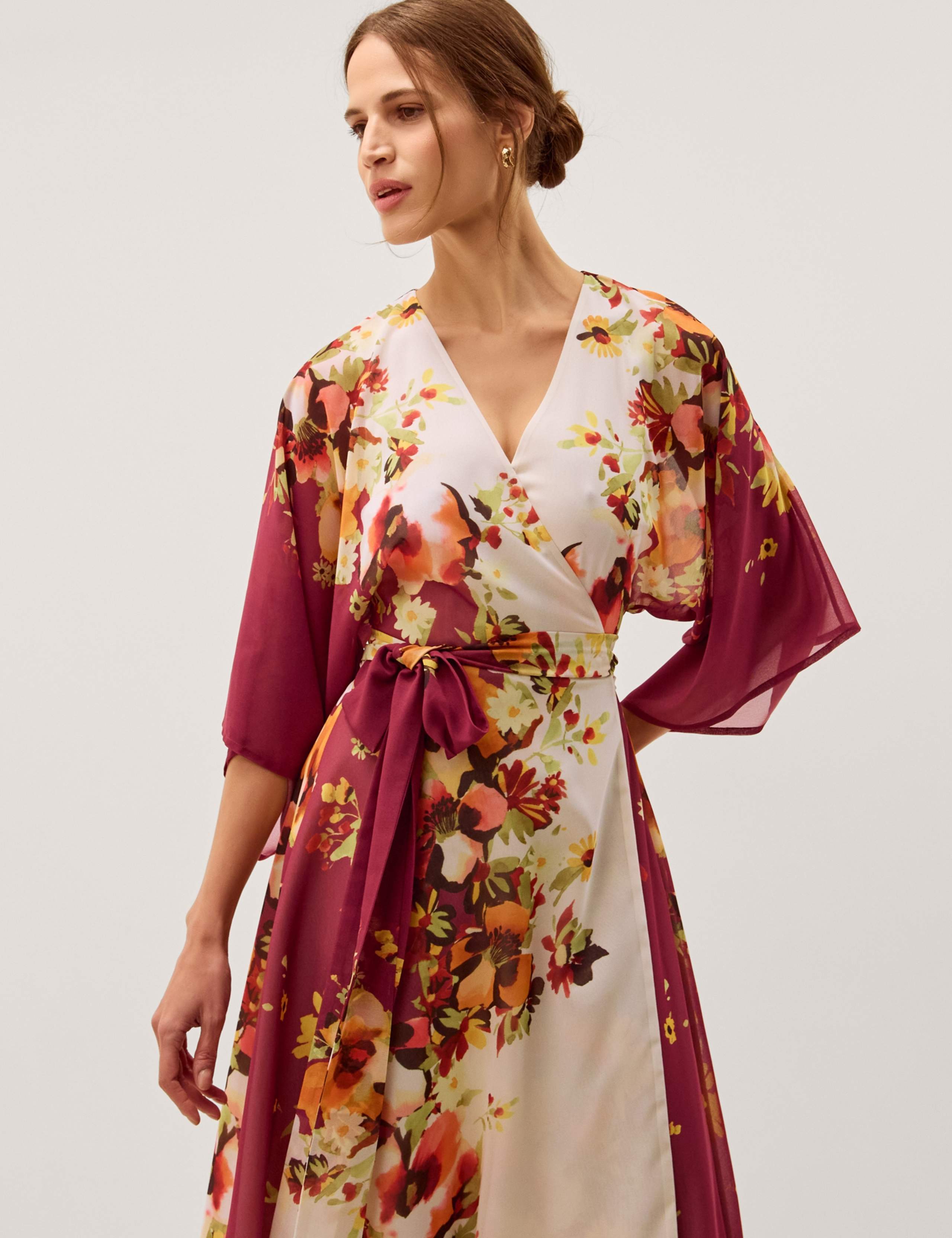 Floral V-Neck Angel Sleeve Midi Wrap Dress 5 of 5