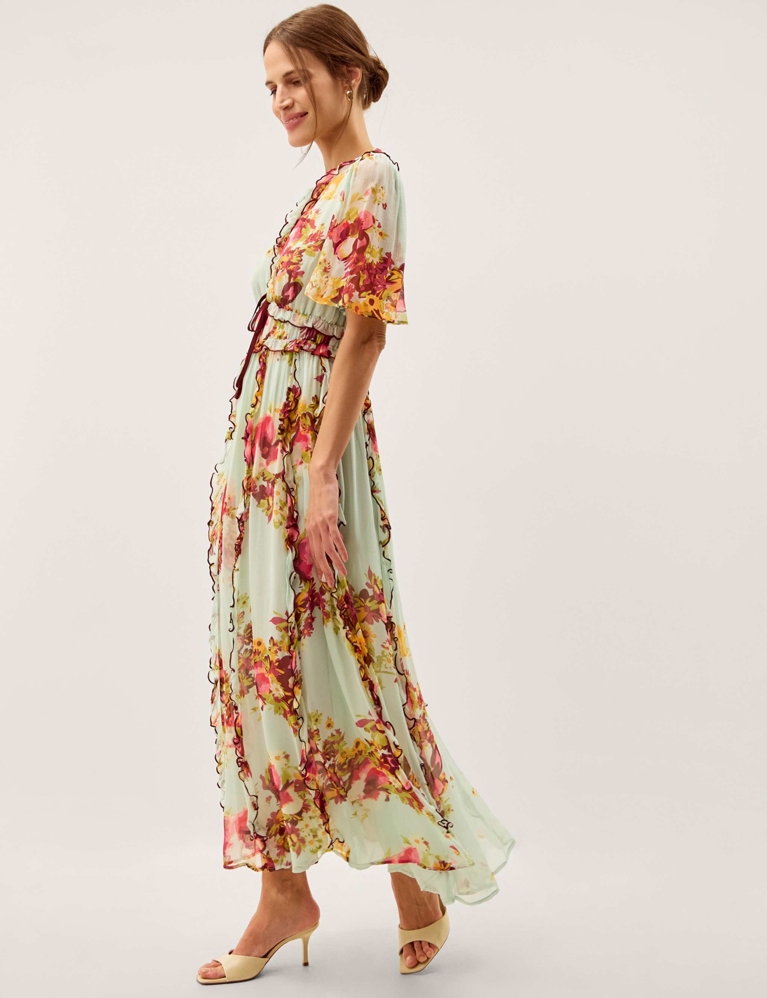 Floral V-Neck Angel Sleeve Maxi Tea Dress 3 of 5
