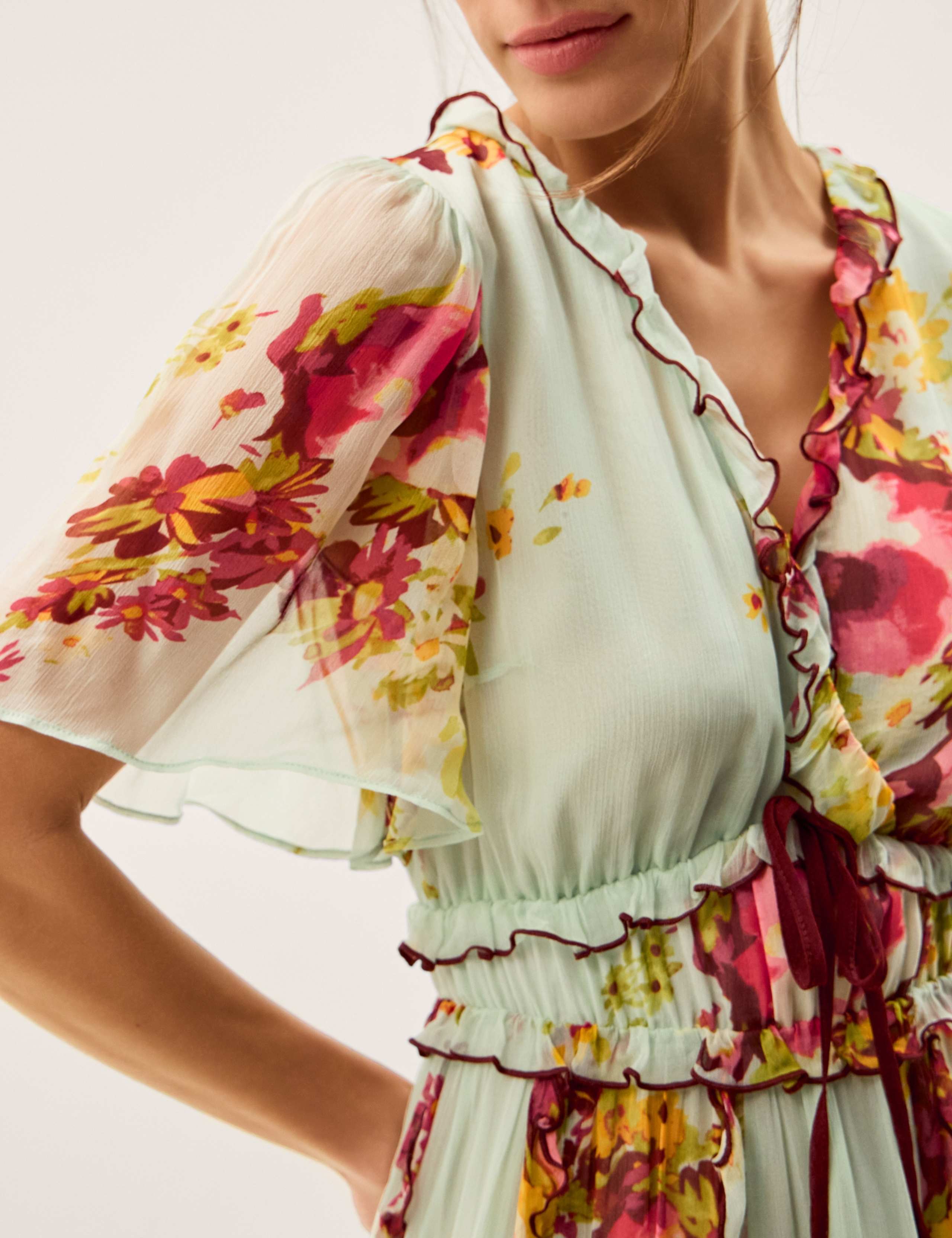 Floral V-Neck Angel Sleeve Maxi Tea Dress 4 of 5