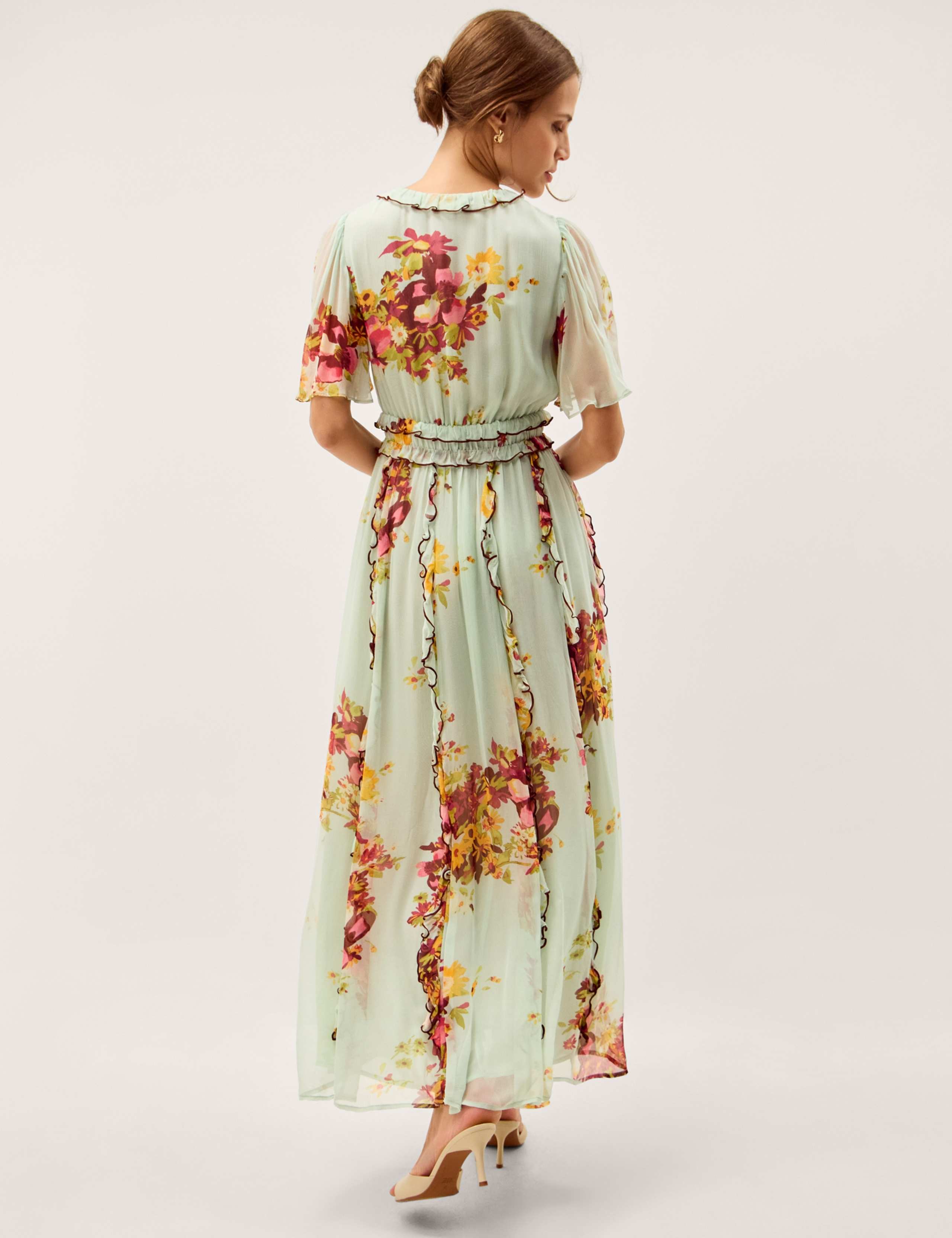 Floral V-Neck Angel Sleeve Maxi Tea Dress 5 of 5