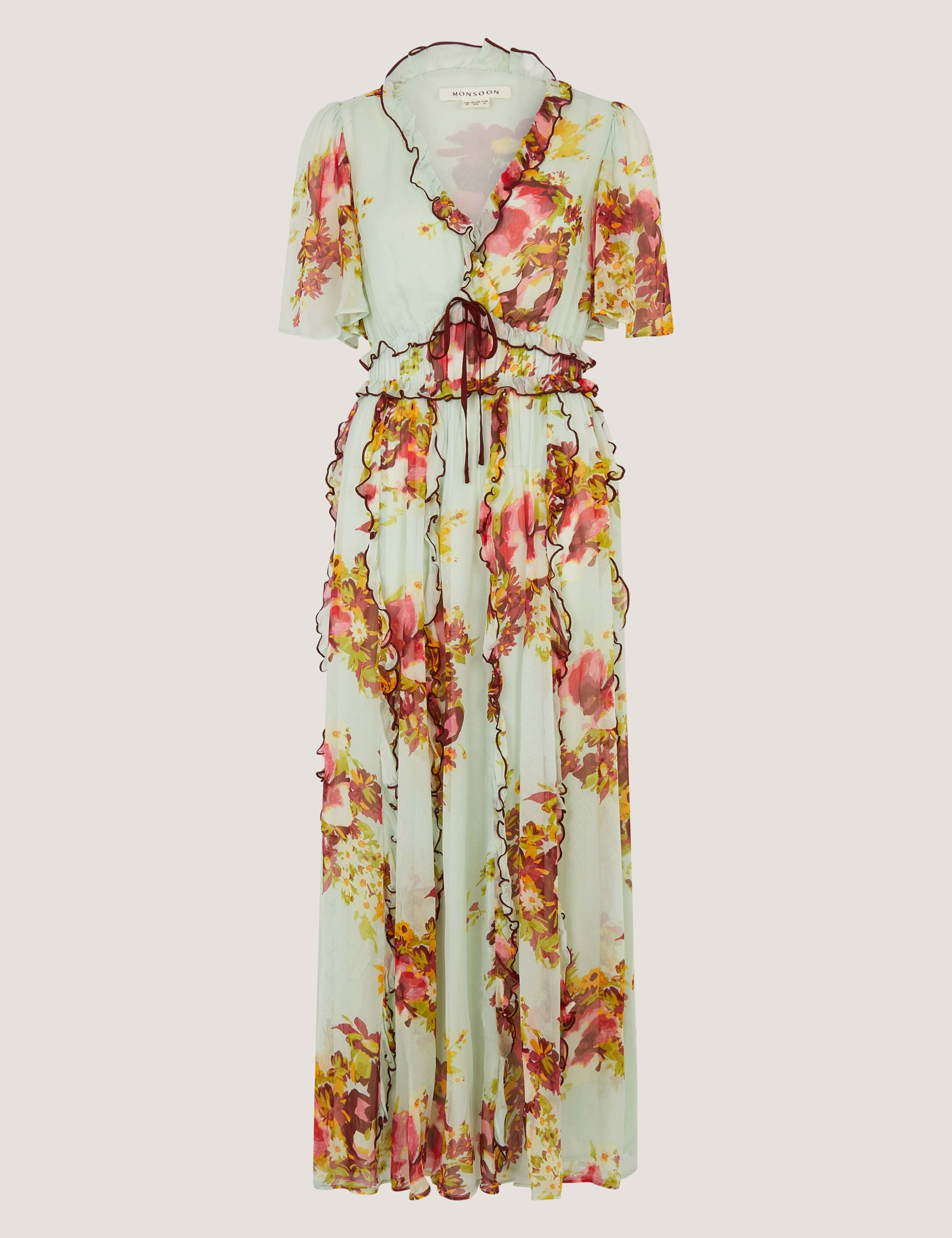 Floral V-Neck Angel Sleeve Maxi Tea Dress 2 of 5