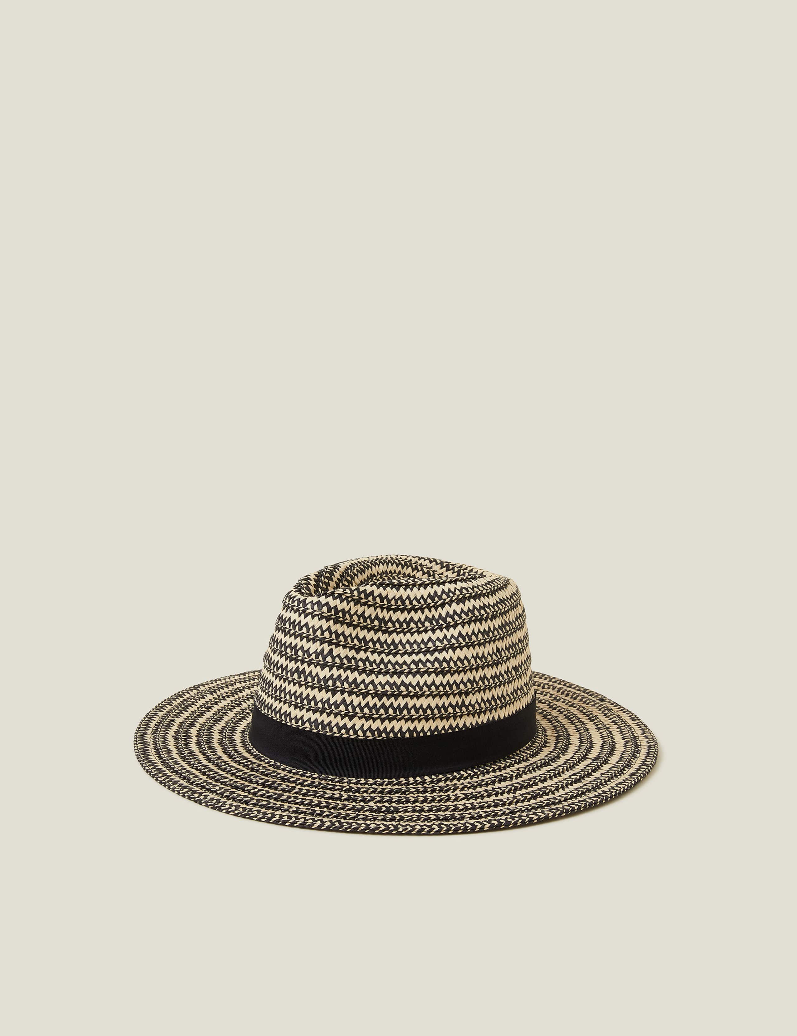 Straw Striped Fedora Hat 1 of 3