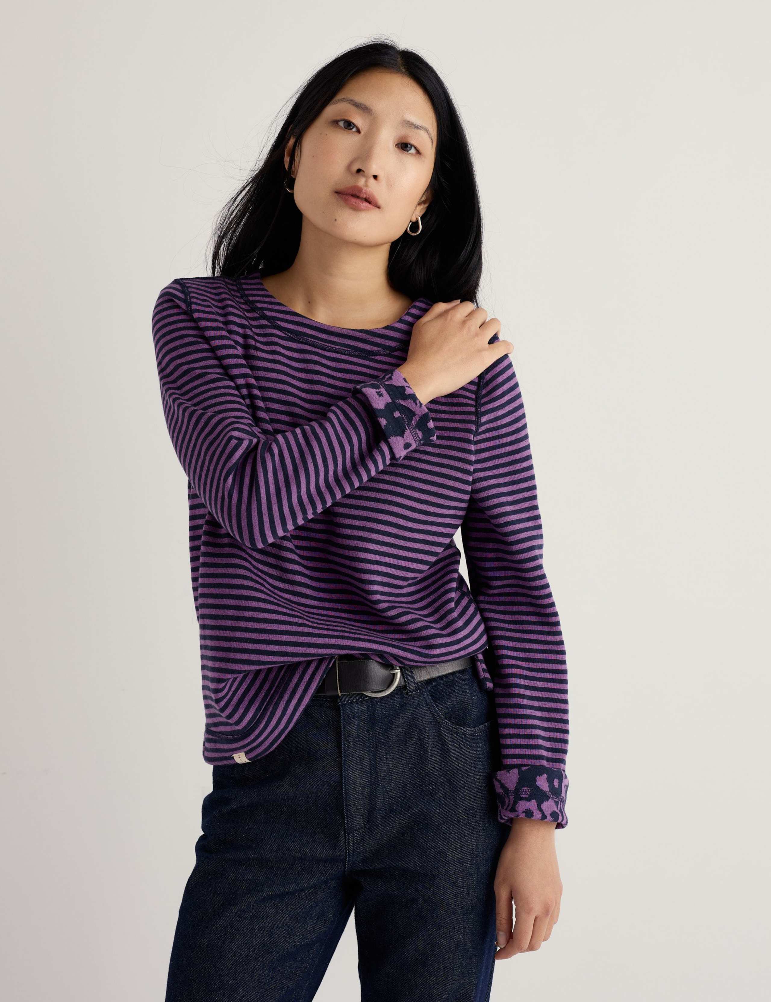 Cotton Rich Floral & Stripe Reversible Top 3 of 5