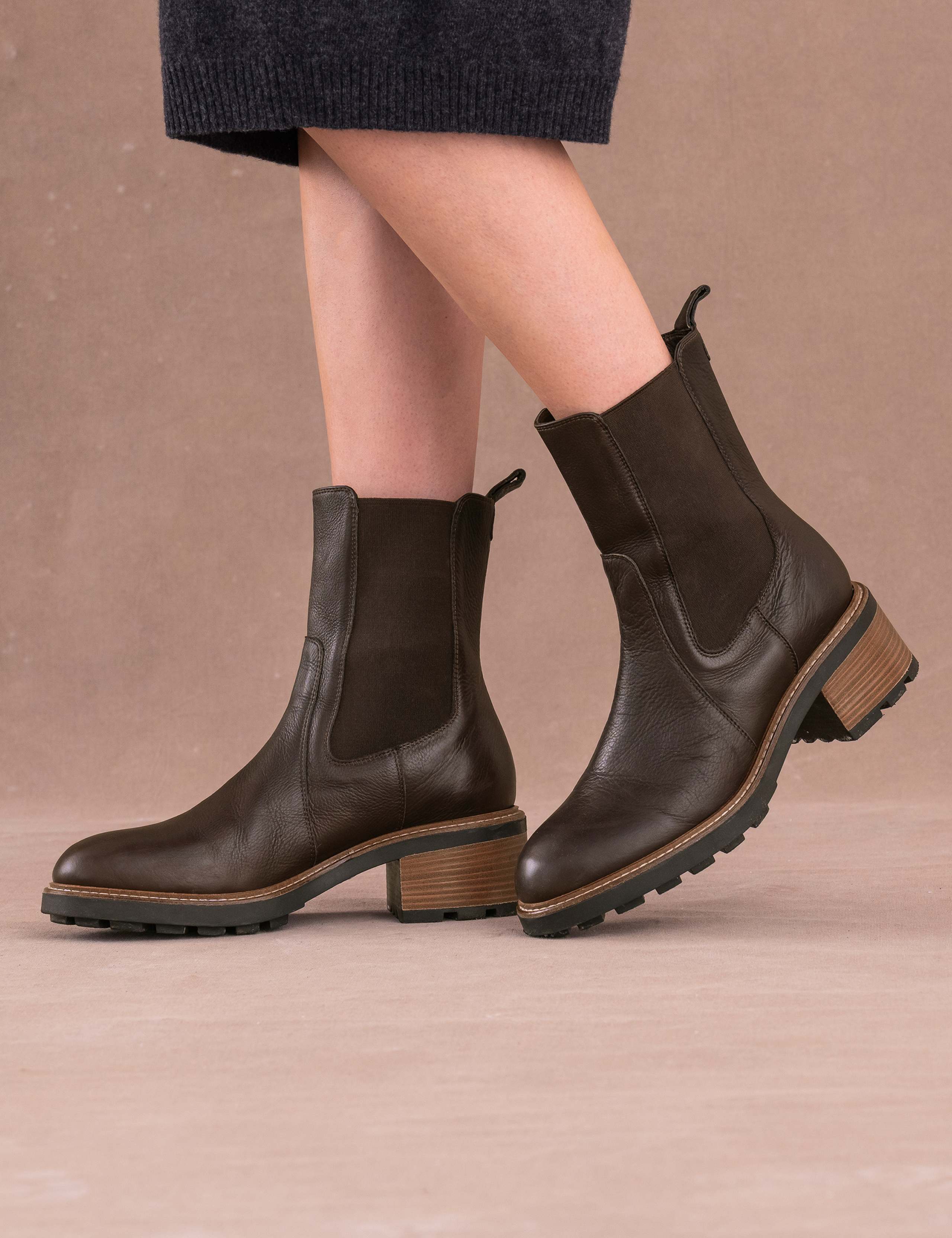 Leather Chelsea Block Heel Boots 2 of 7