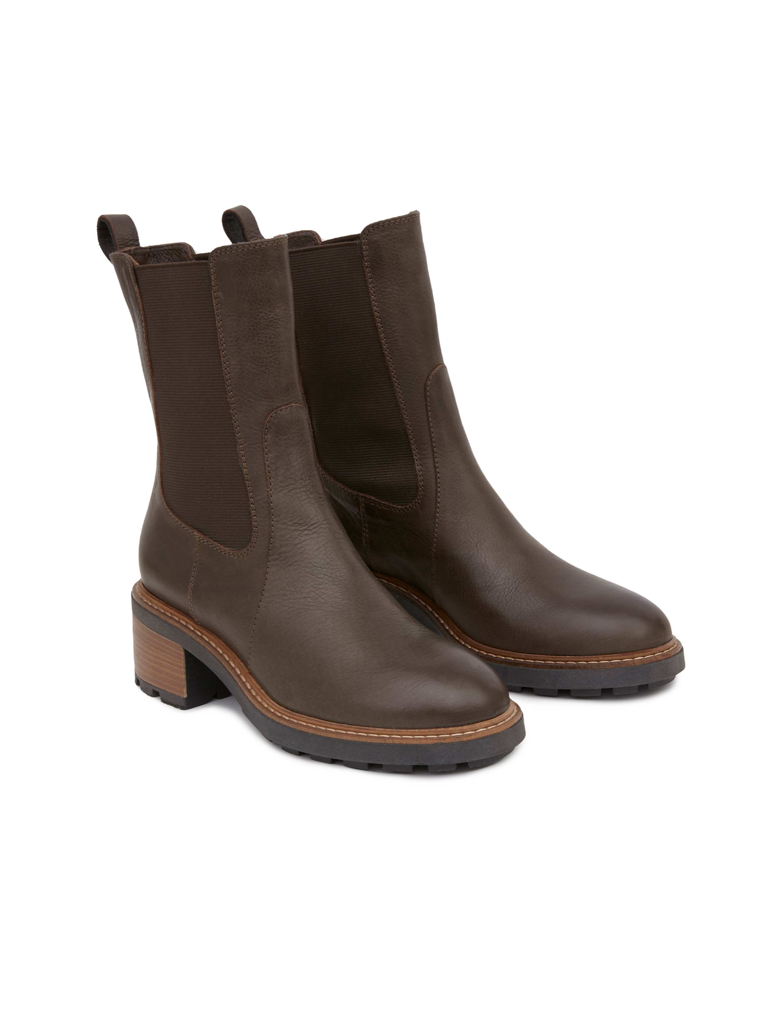 Leather Chelsea Block Heel Boots 4 of 7