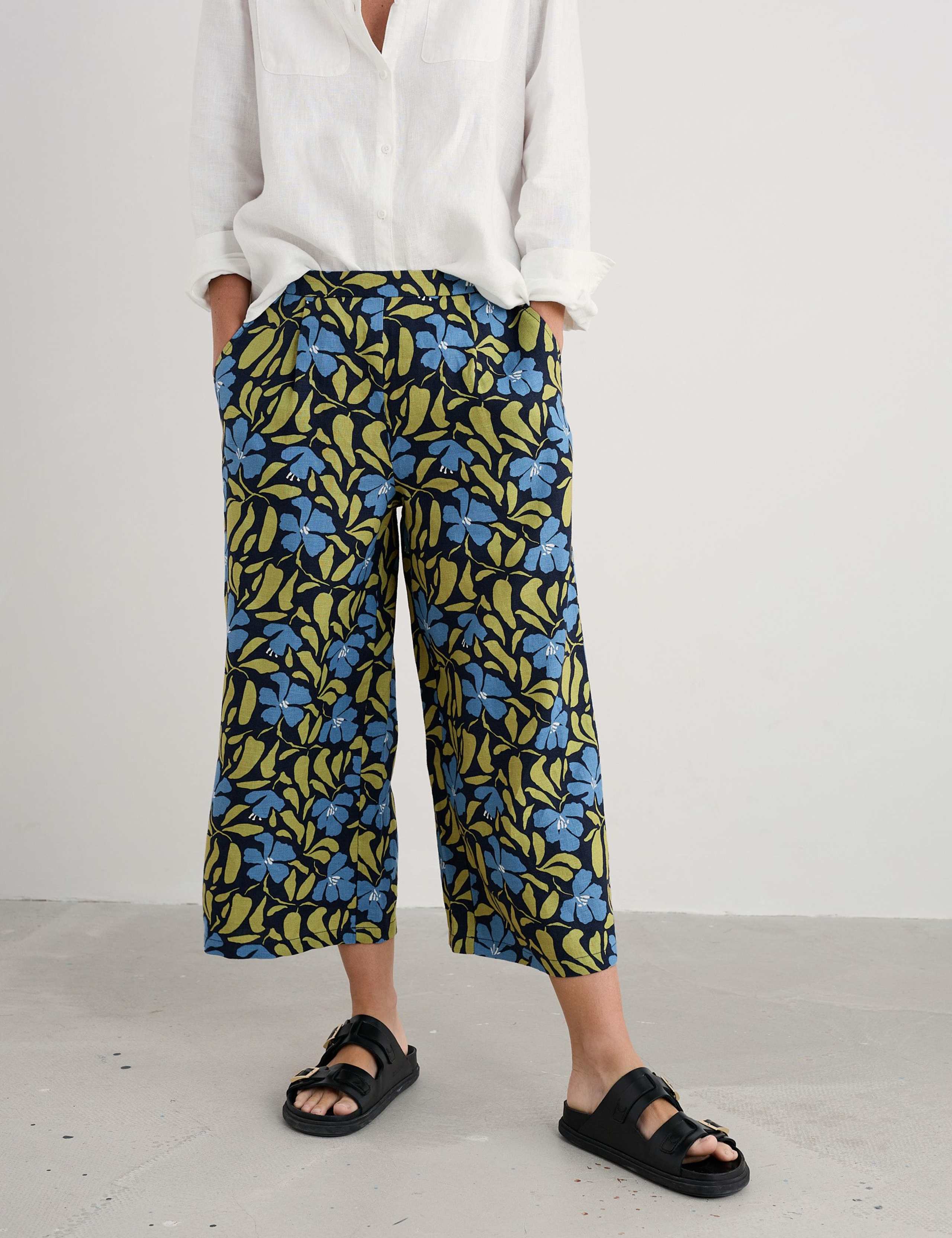 Pure Linen Floral Wide Leg Culottes 3 of 4