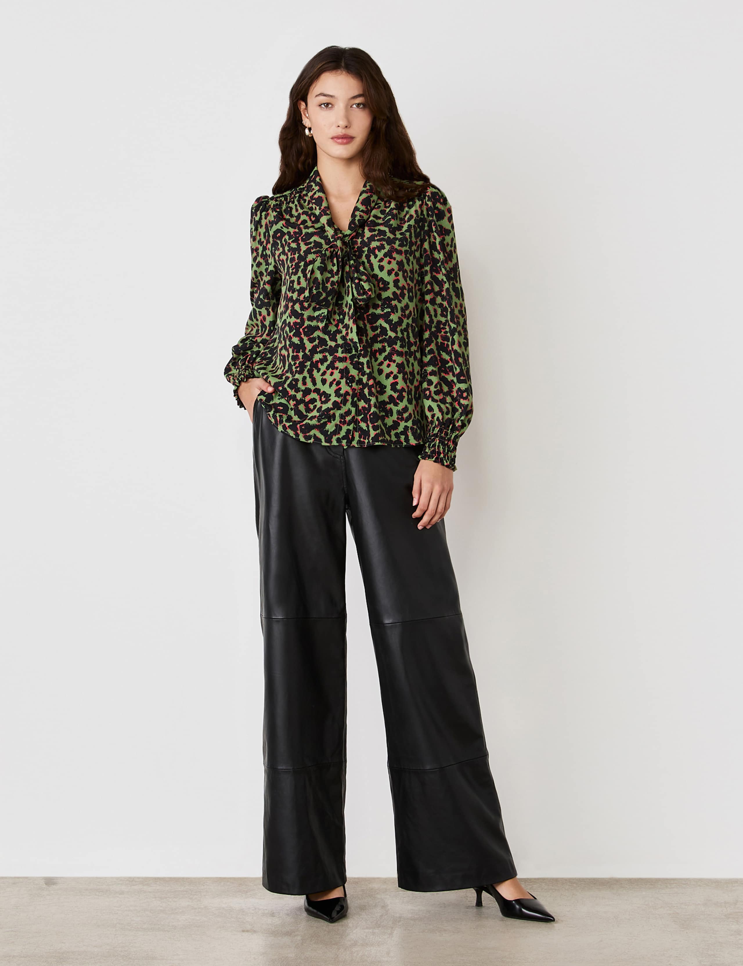 Crepe Animal Print Tie Neck Blouse 2 of 4