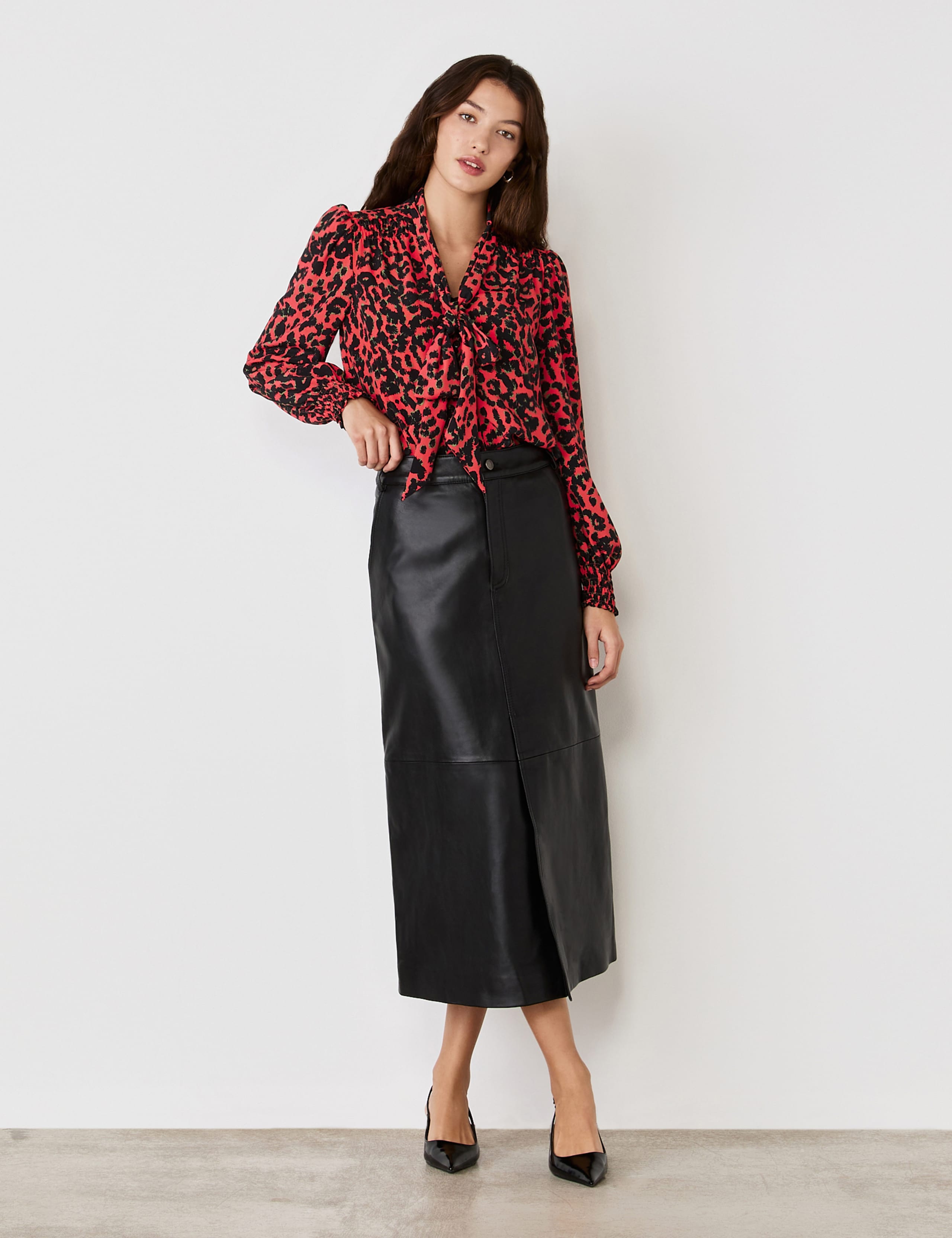 Crepe Animal Print Tie Neck Blouse 4 of 4