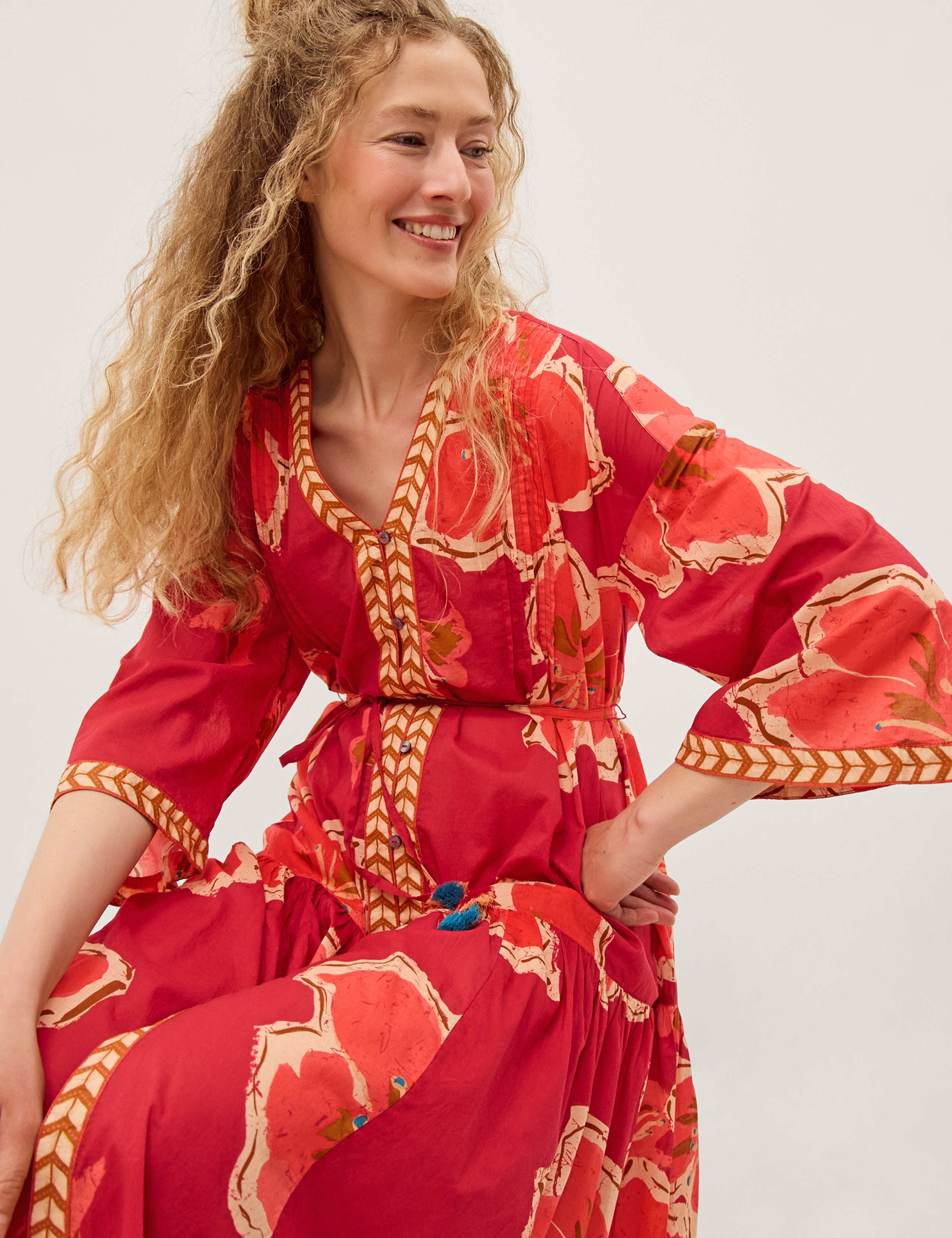 Pure Cotton Printed V-Neck Midaxi Kaftan Dress 3 of 6