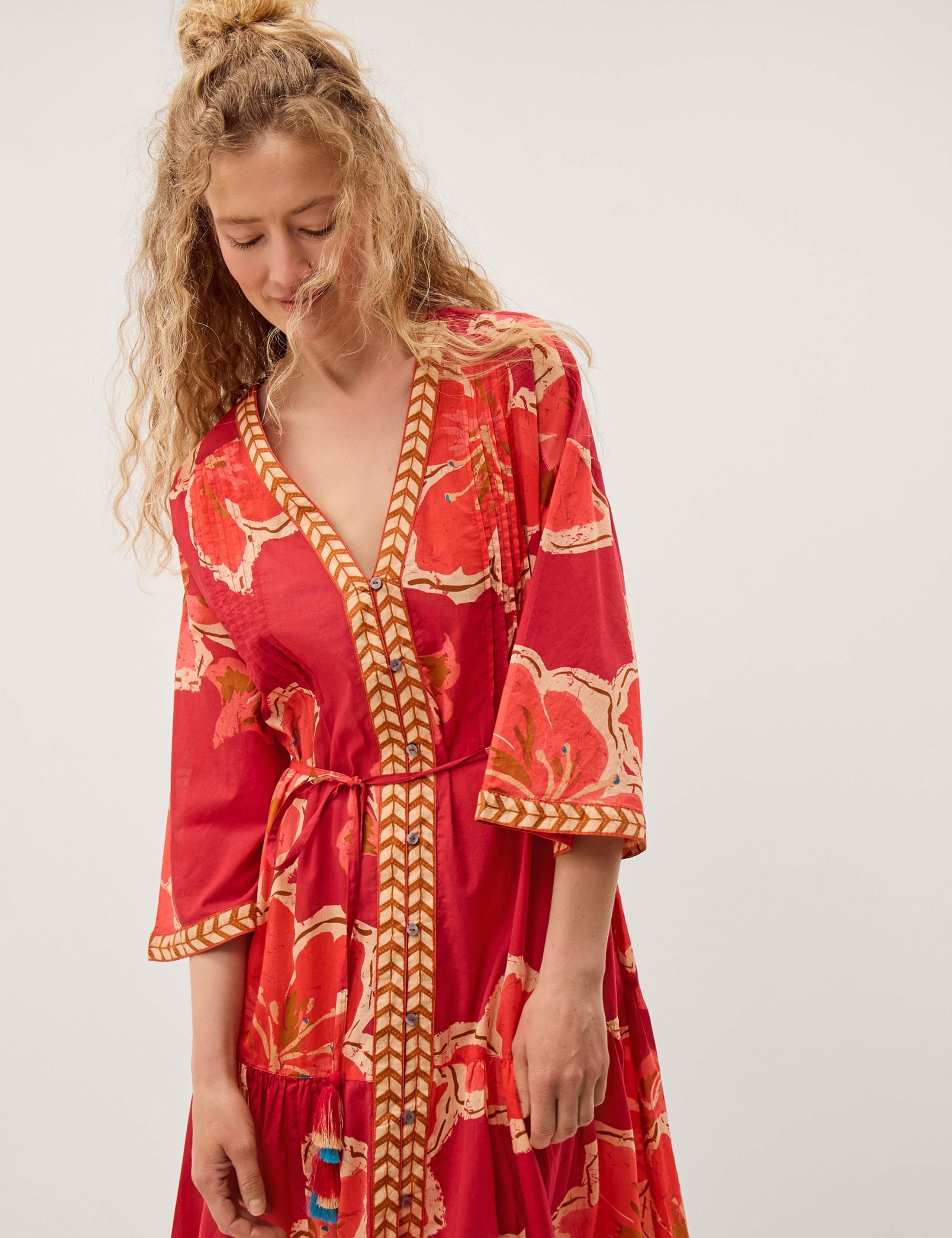 Pure Cotton Printed V-Neck Midaxi Kaftan Dress 5 of 6