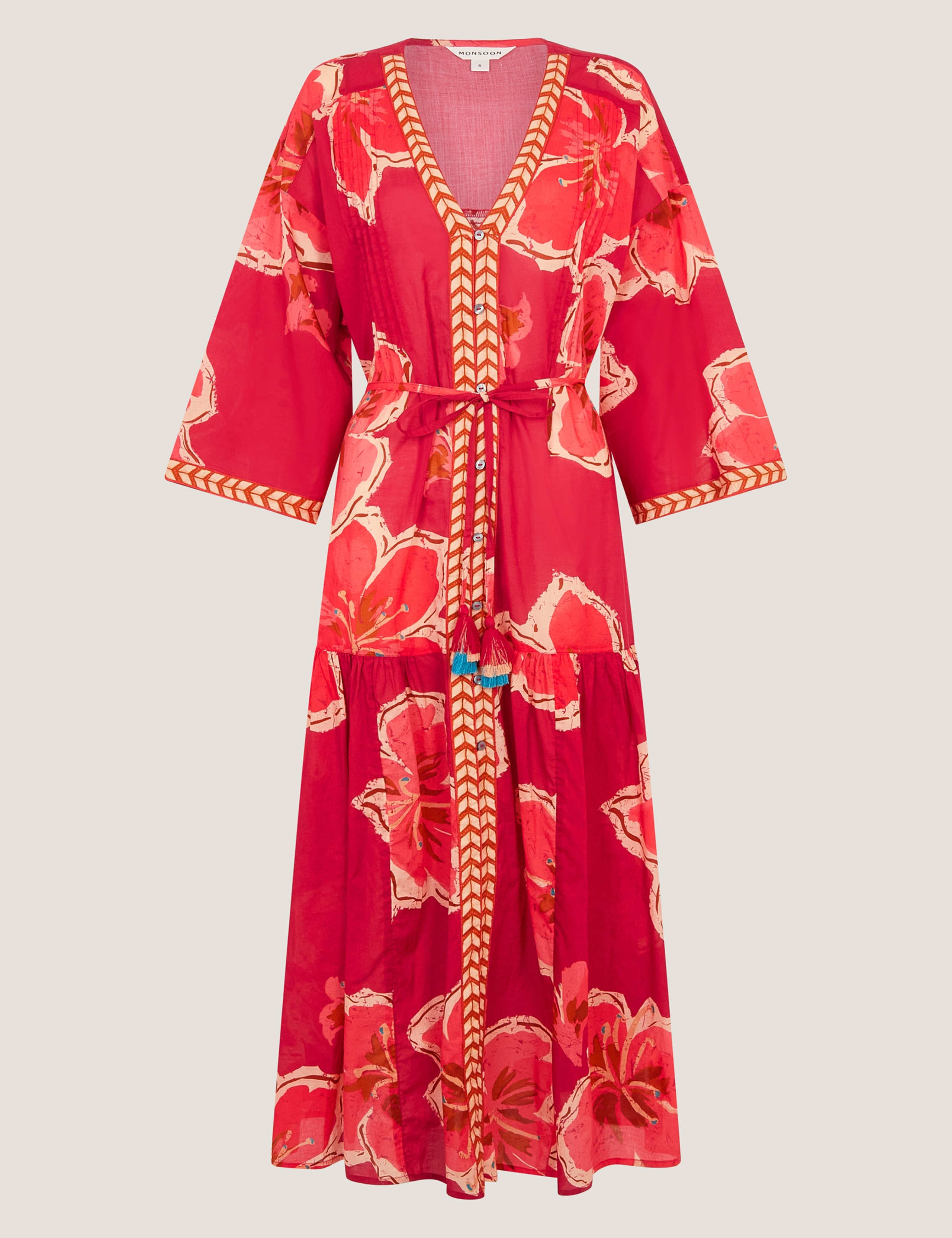 Pure Cotton Printed V-Neck Midaxi Kaftan Dress 2 of 6