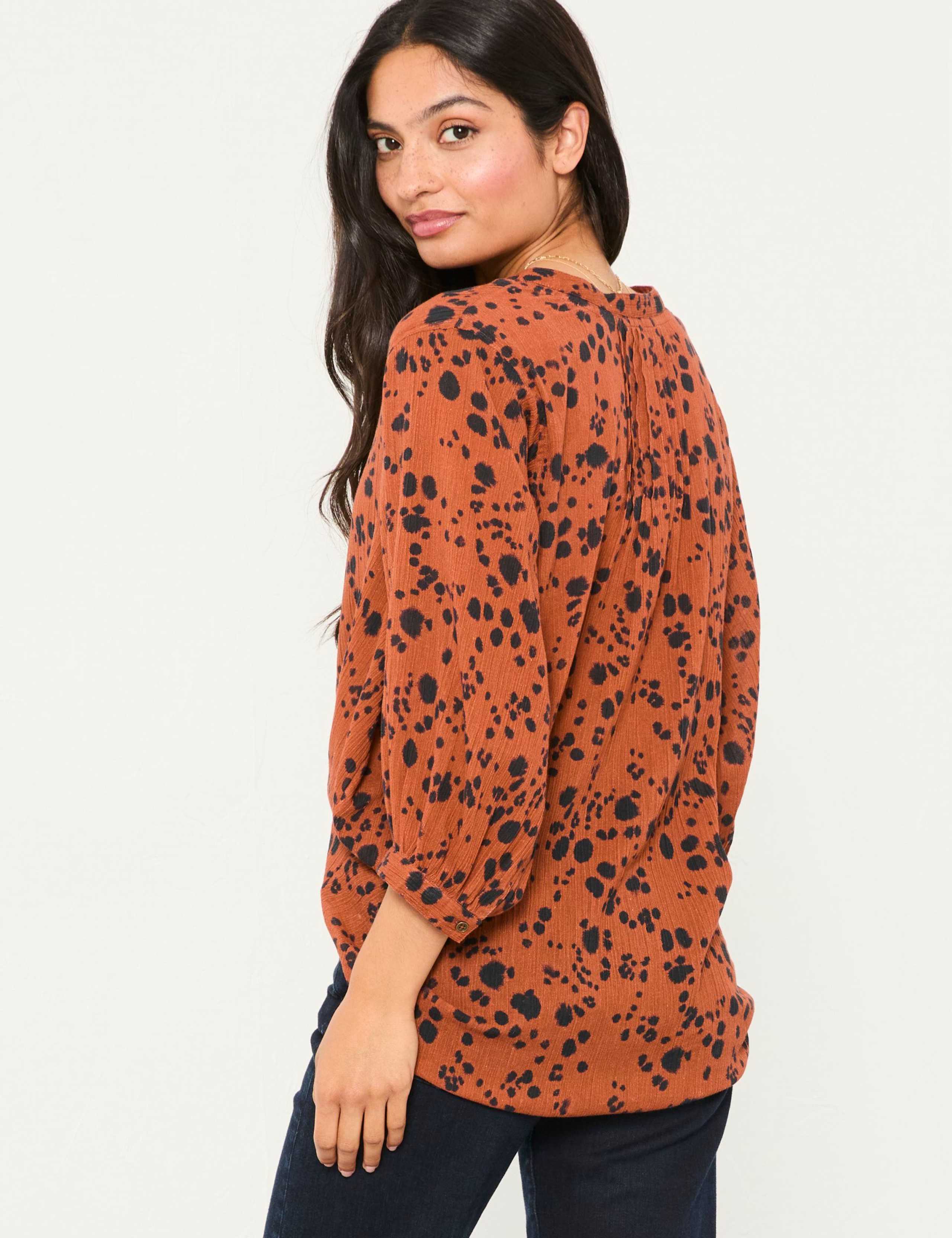 Pure Cotton Animal Print V-Neck Blouse 3 of 5