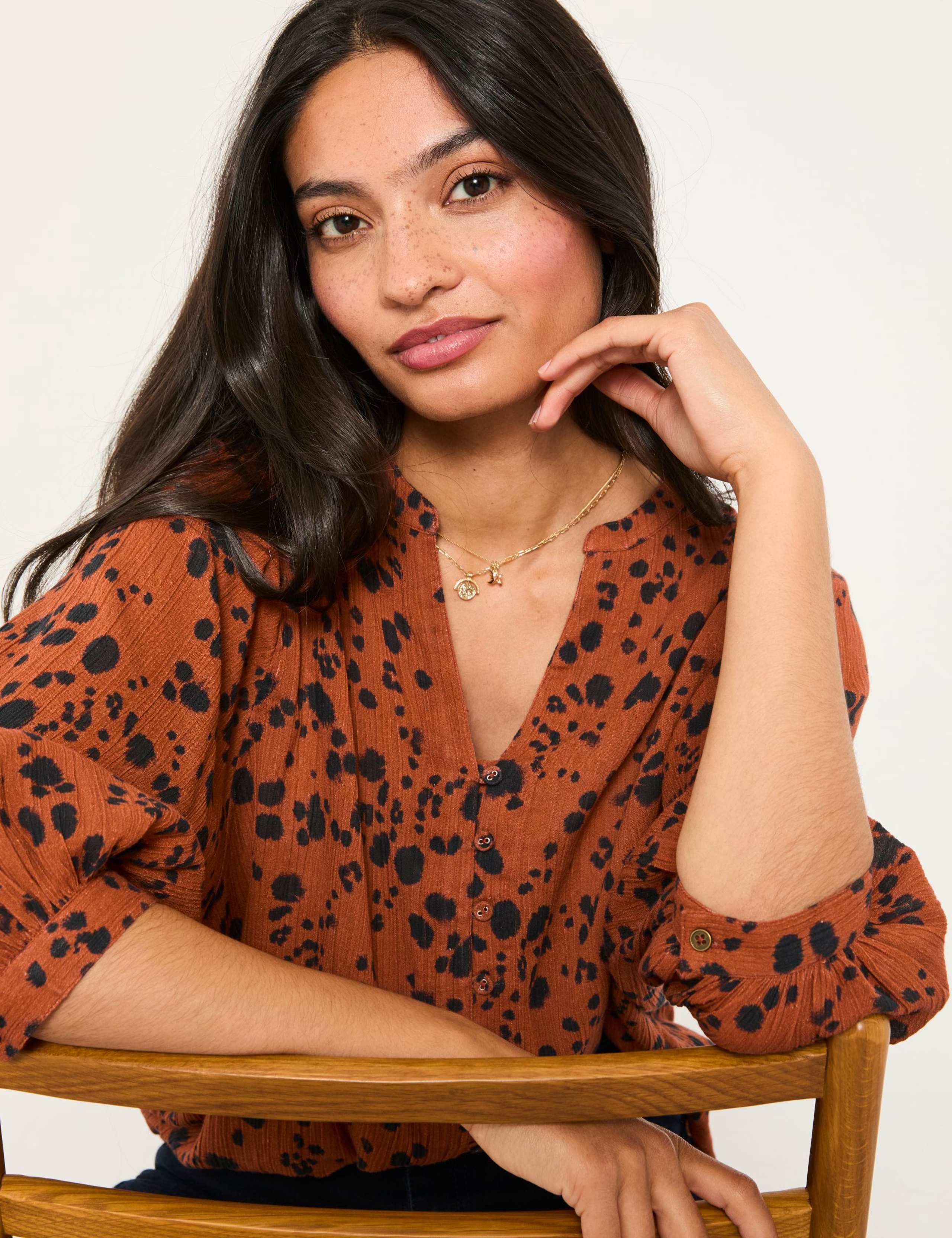 Pure Cotton Animal Print V-Neck Blouse 4 of 5