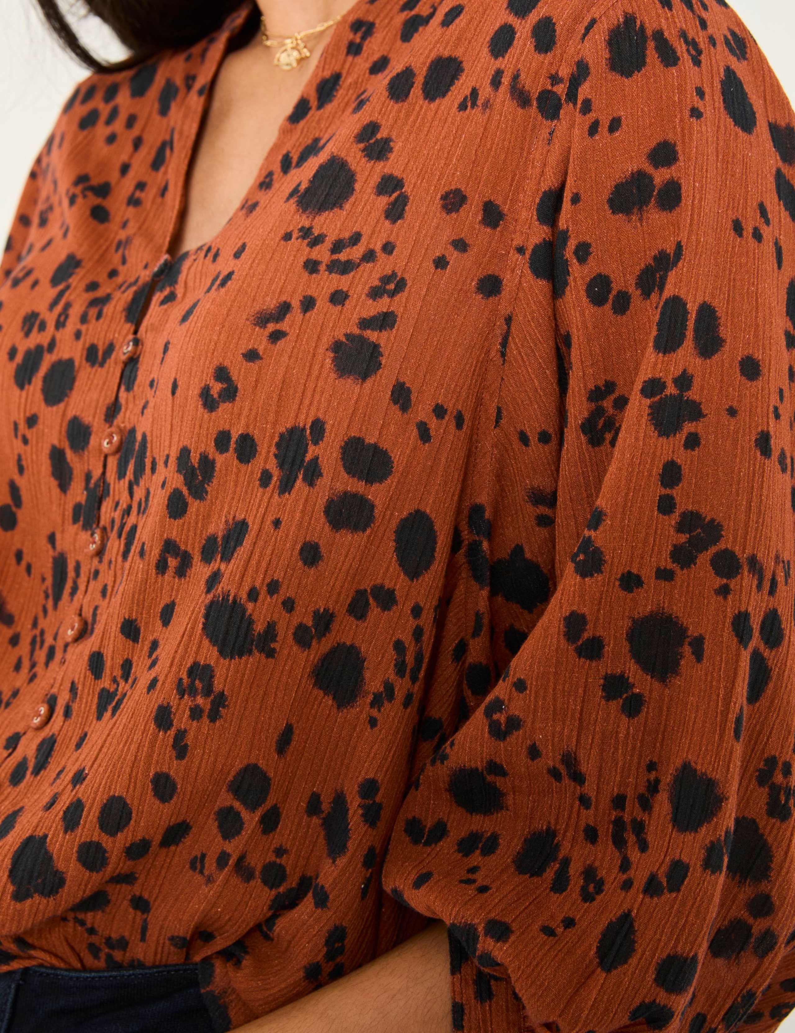 Pure Cotton Animal Print V-Neck Blouse 5 of 5