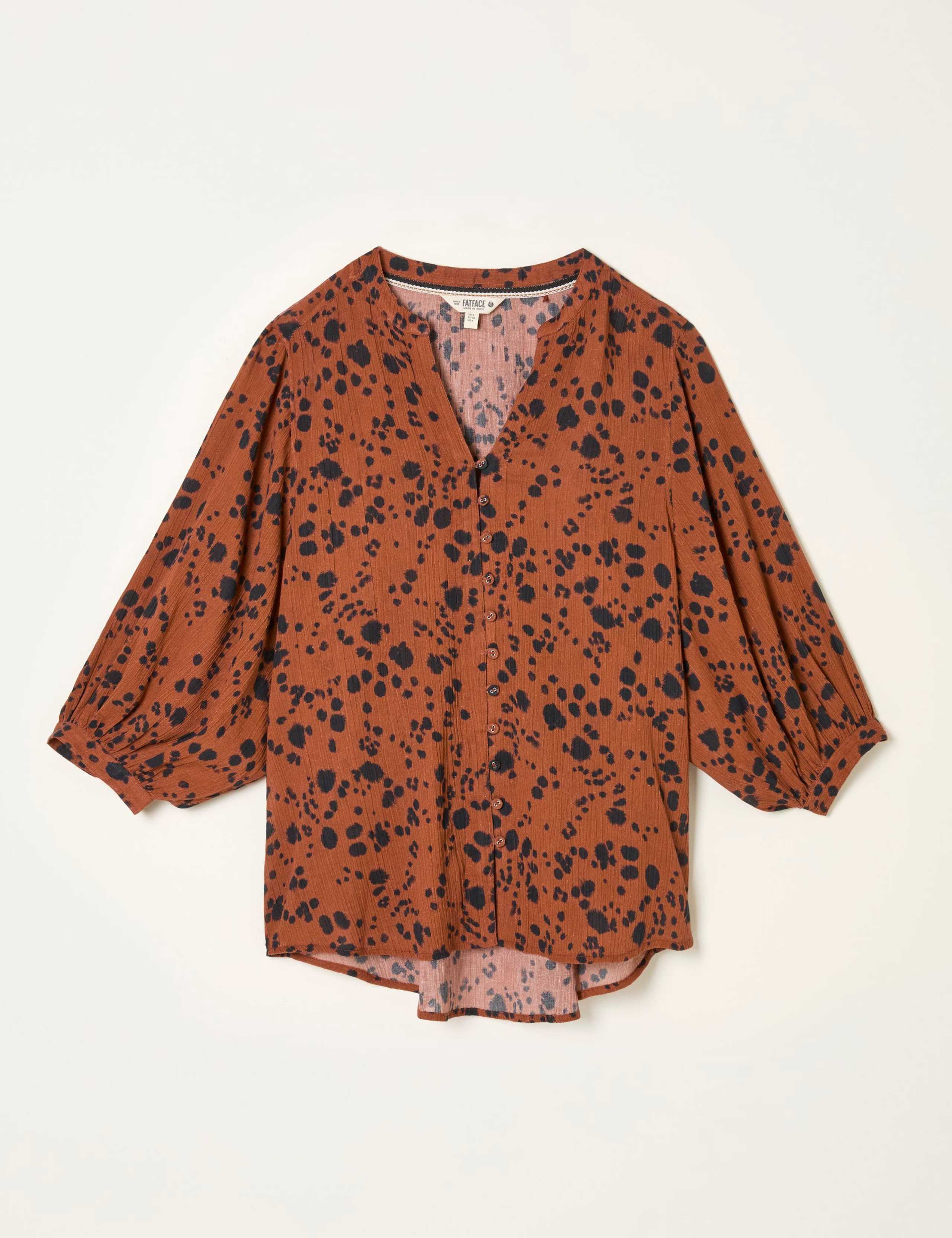 Pure Cotton Animal Print V-Neck Blouse 2 of 5