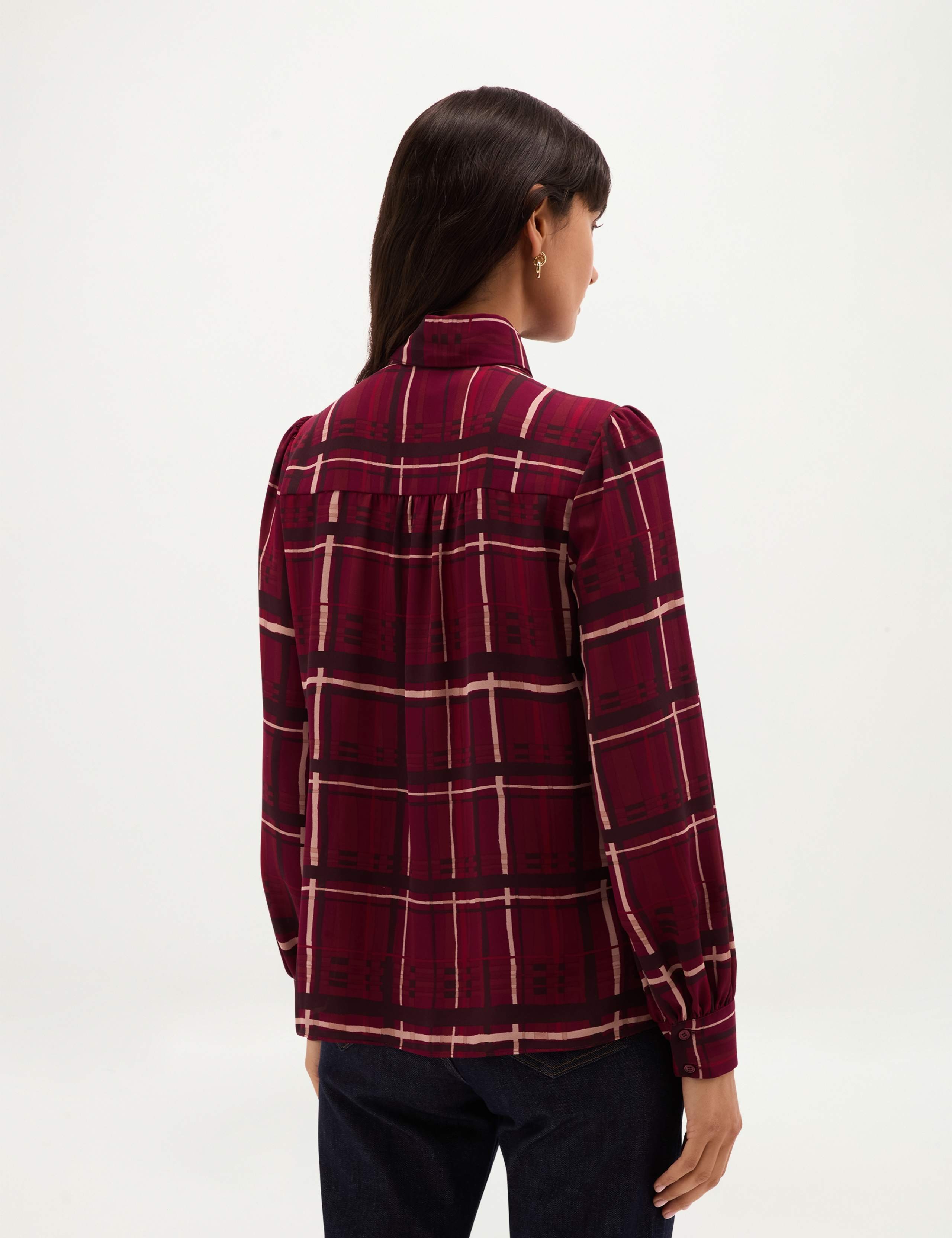 Checked Long Sleeve V Neck Blouse 3 of 7