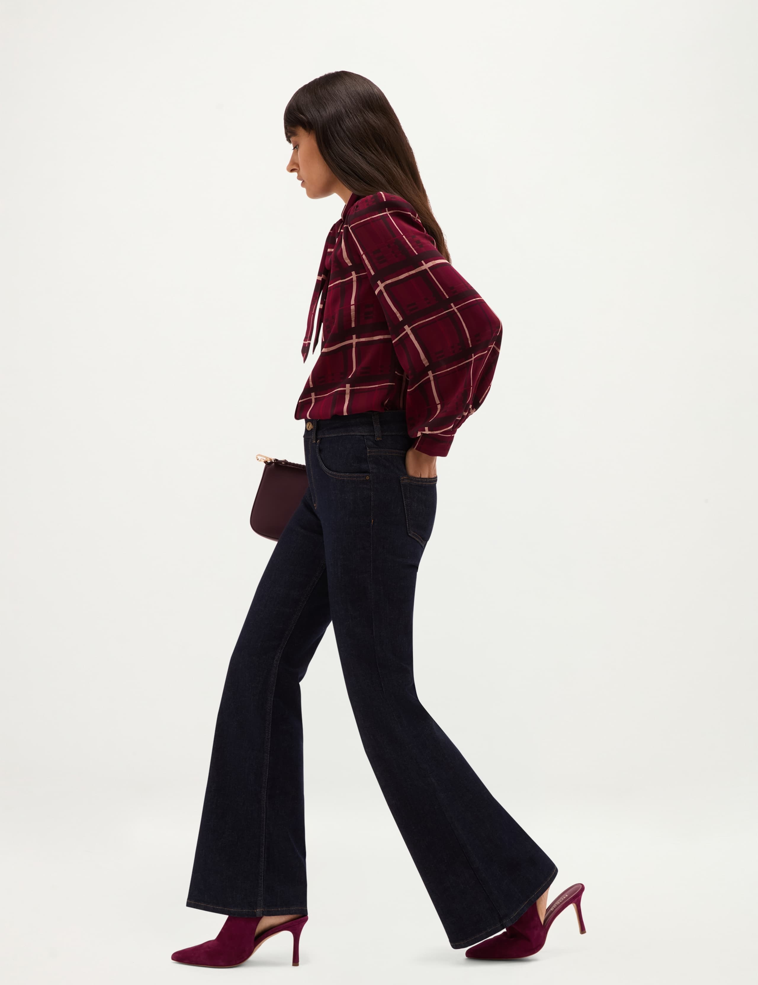 Checked Long Sleeve V Neck Blouse 6 of 7