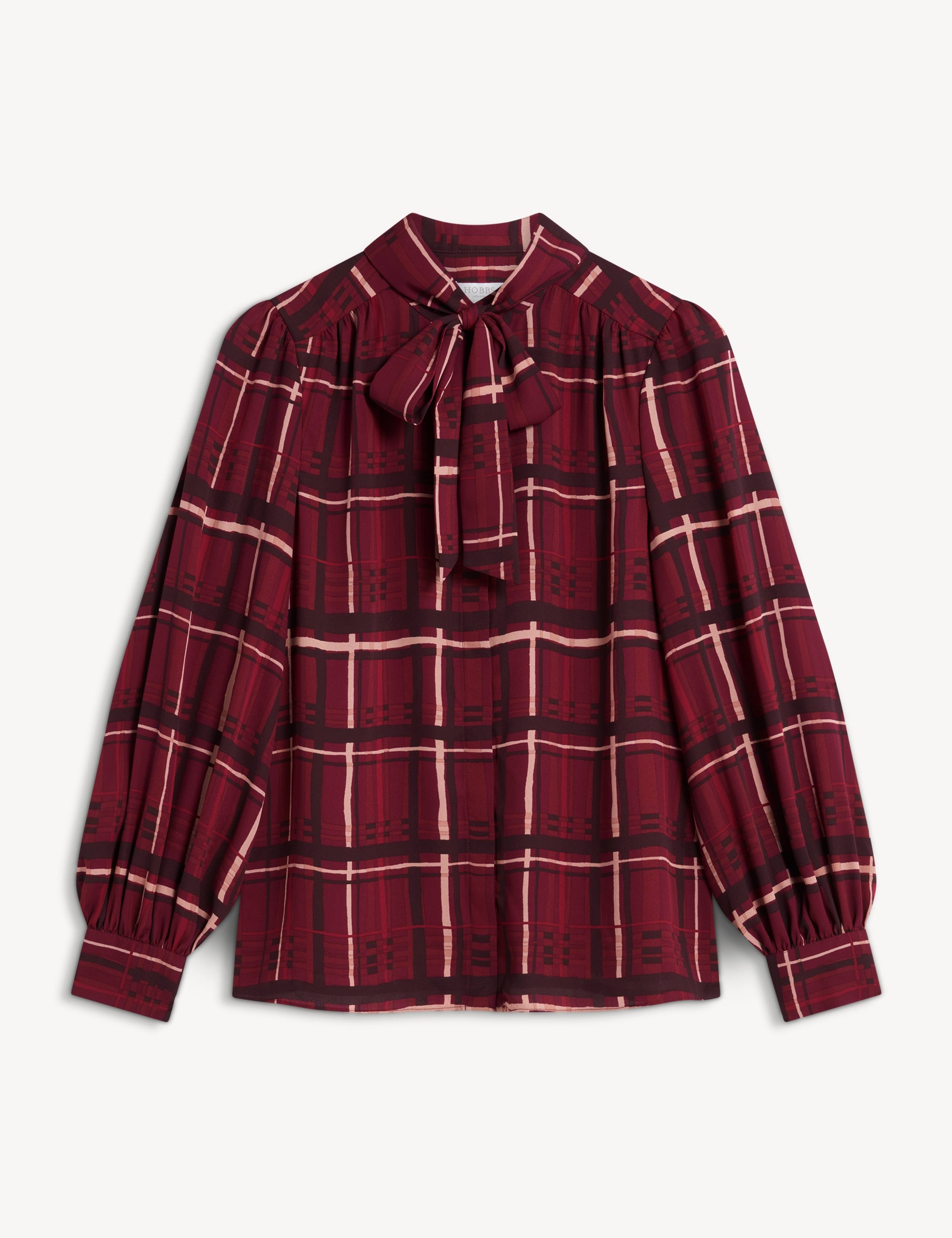 Checked Long Sleeve V Neck Blouse 2 of 7