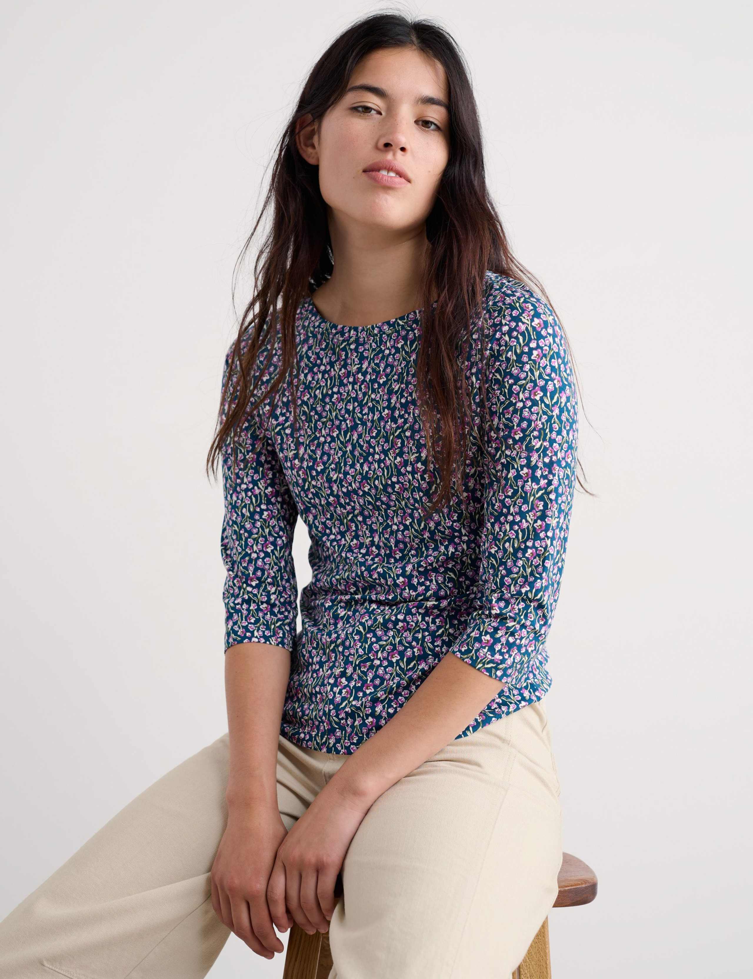 Cotton Rich Ditsy Floral Slim Top 3 of 5