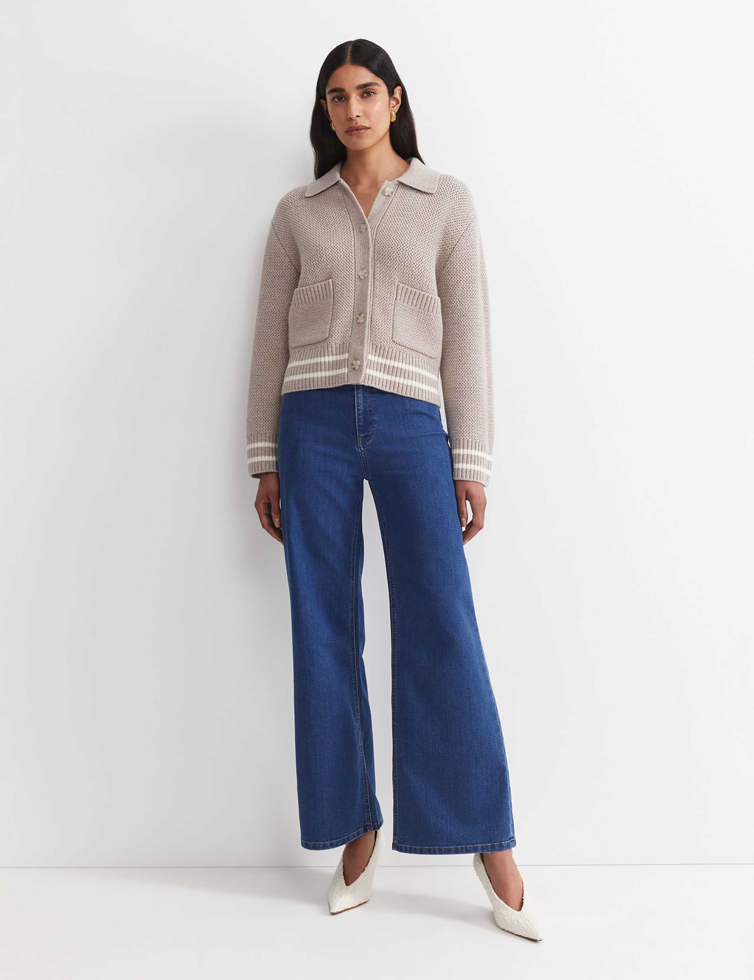 Pure Merino Wool Textured Collared Cardigan 2 of 8