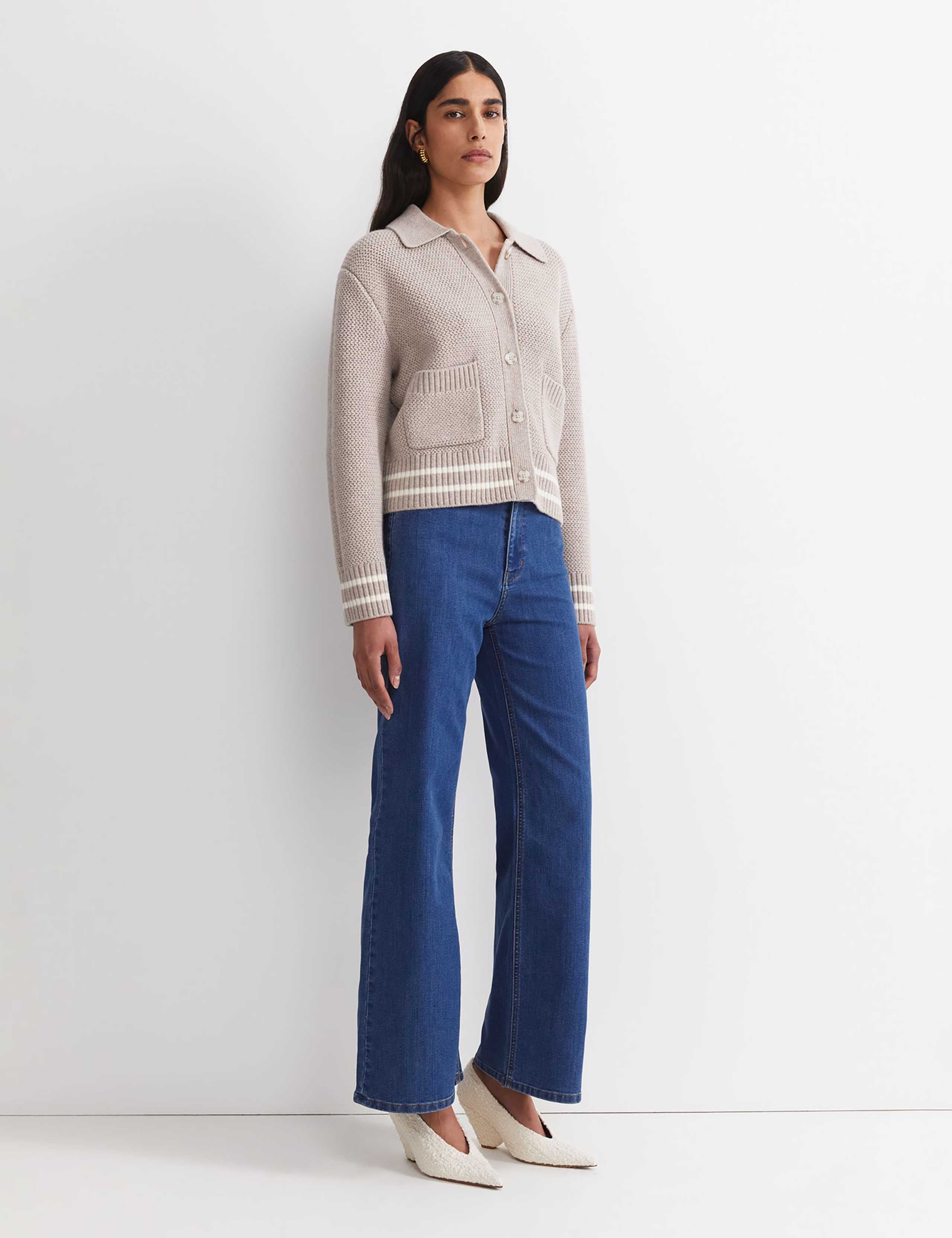 Pure Merino Wool Textured Collared Cardigan 5 of 8