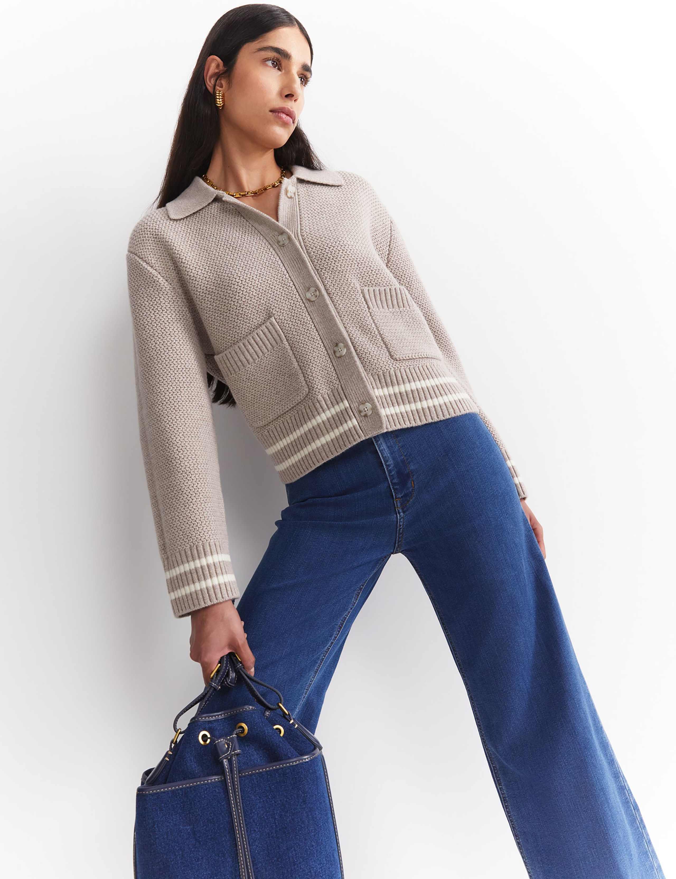 Pure Merino Wool Textured Collared Cardigan 6 of 8