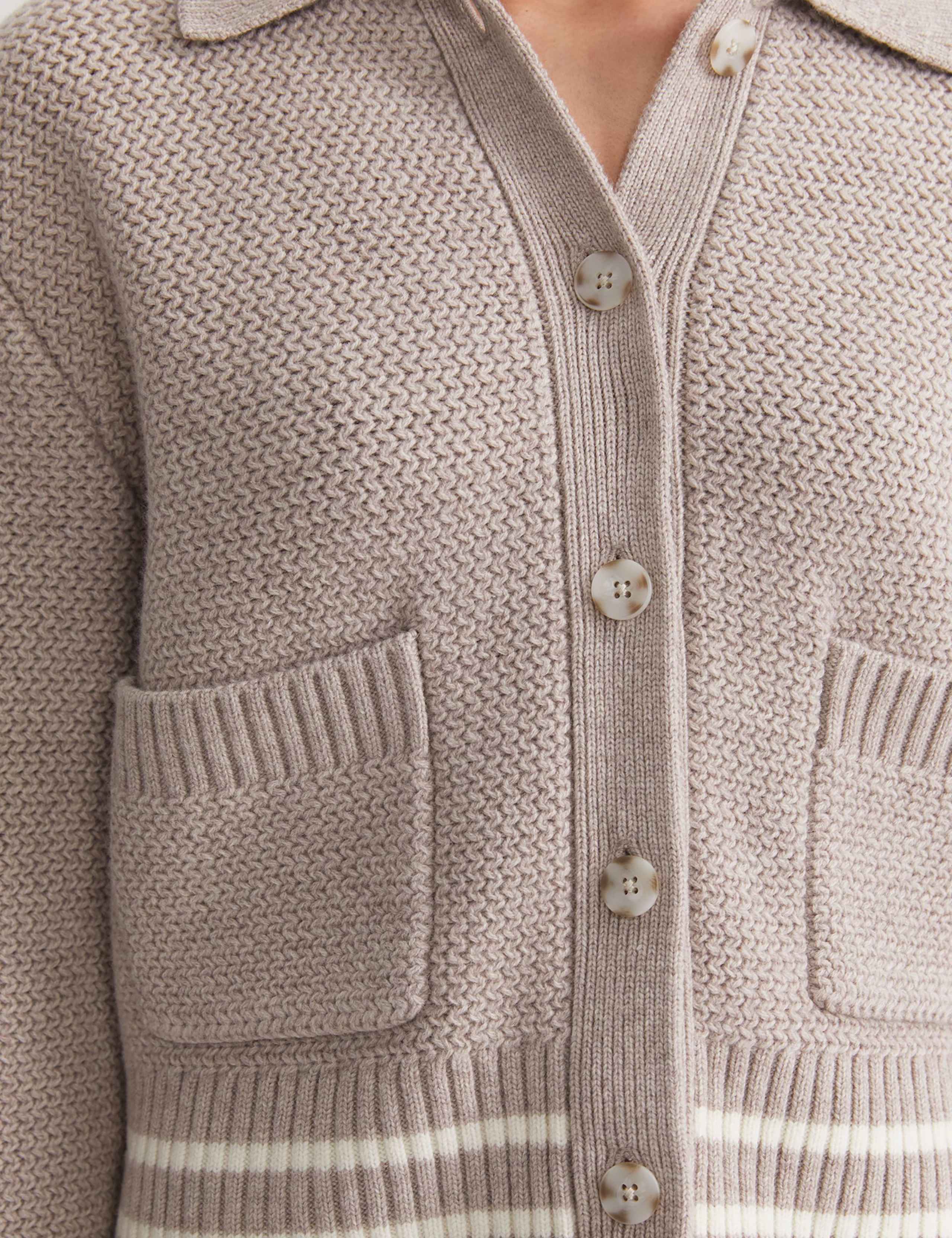 Pure Merino Wool Textured Collared Cardigan 7 of 8