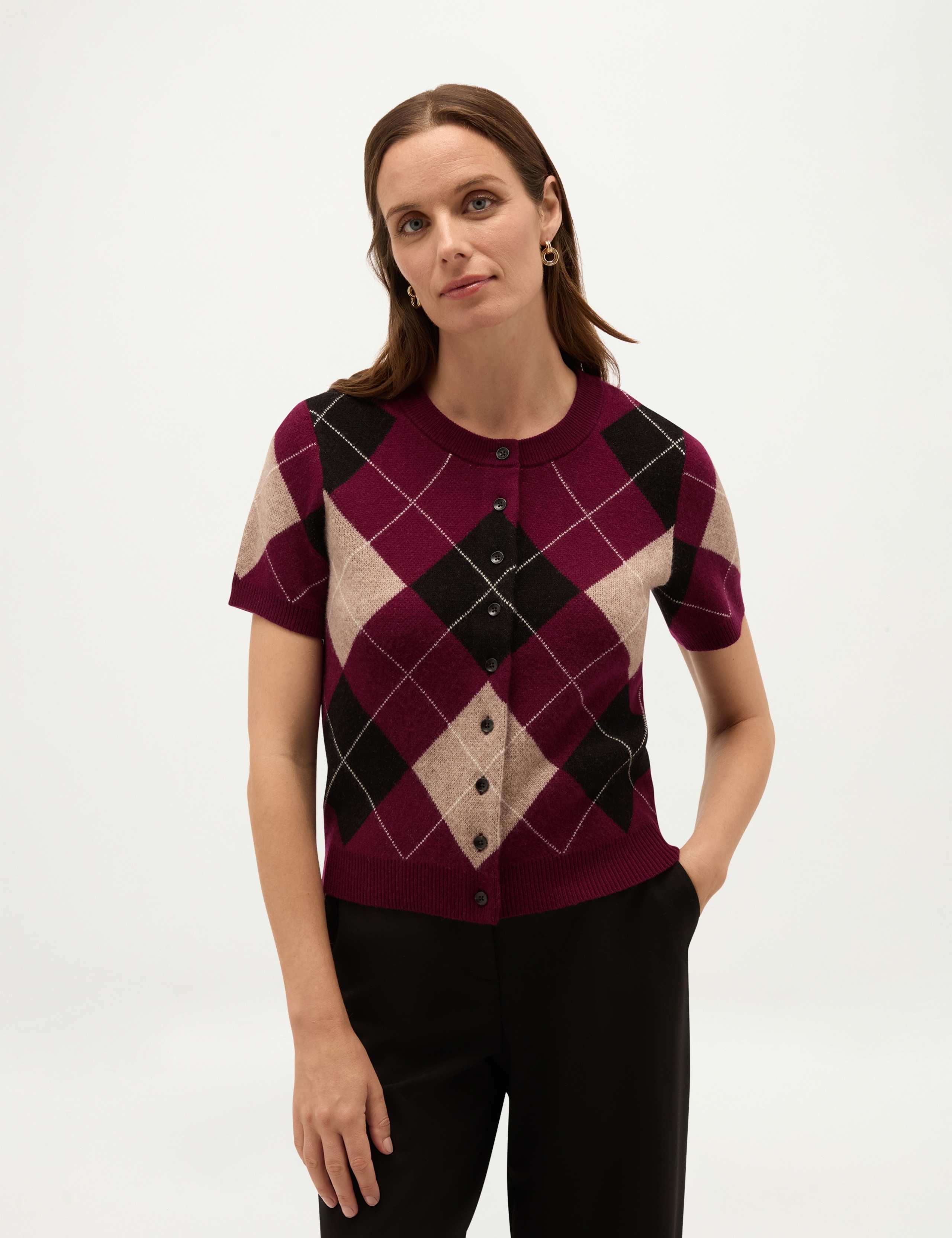 Wool Blend Argyle Cadigan 1 of 6