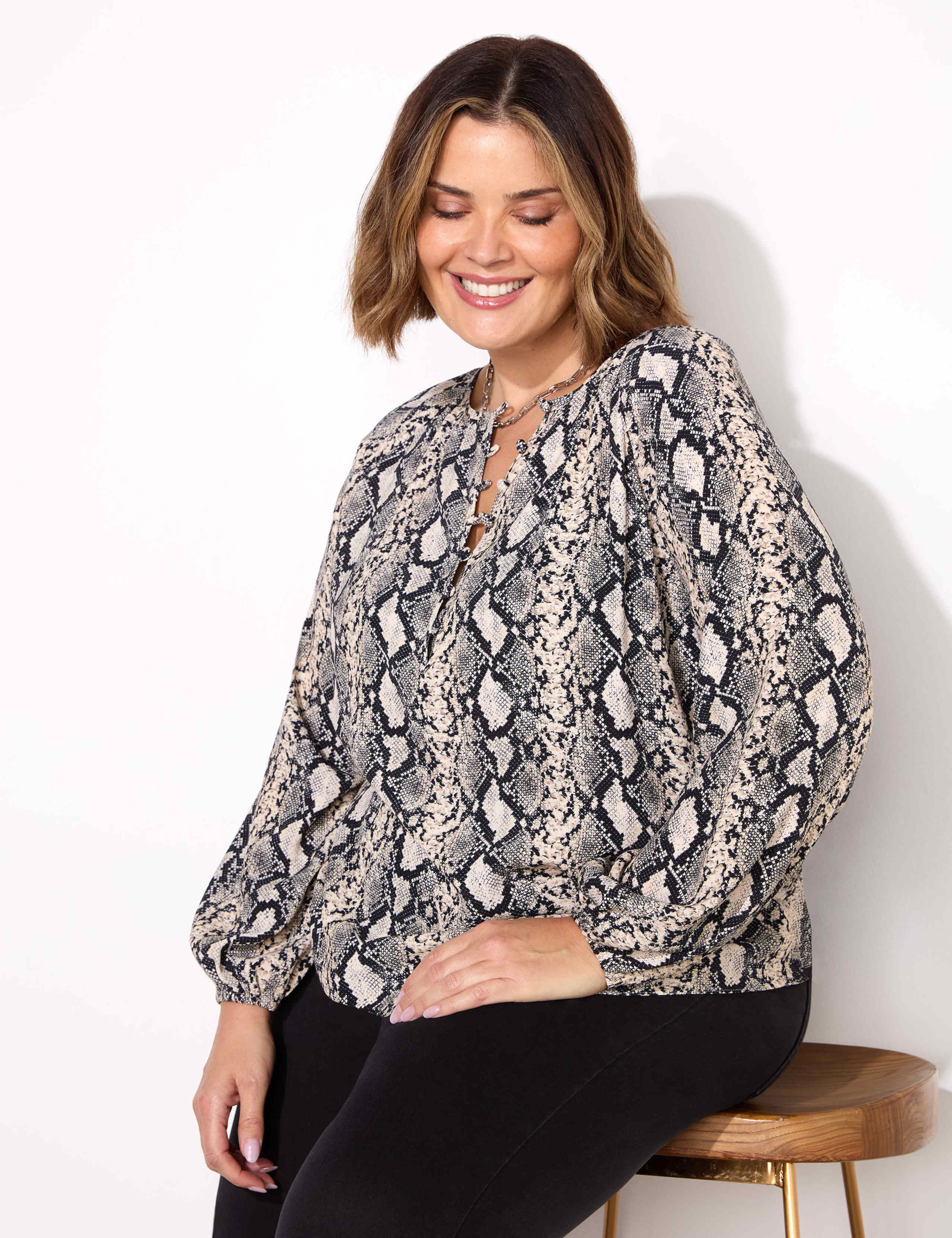 Animal Print V-Neck Button Through Blouse 4 of 6