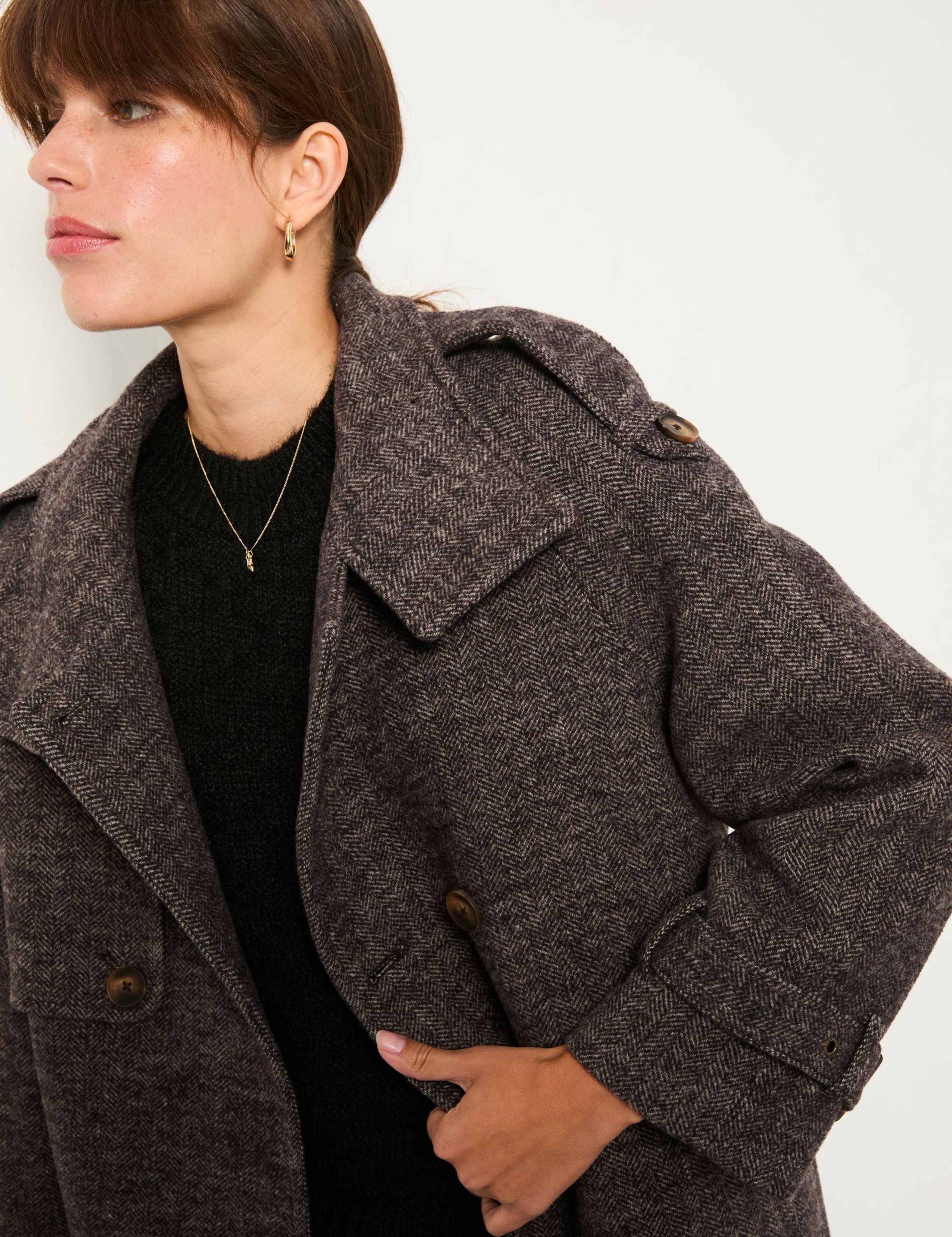 Wool Blend Herringbone Double Breasted Coat 3 of 5