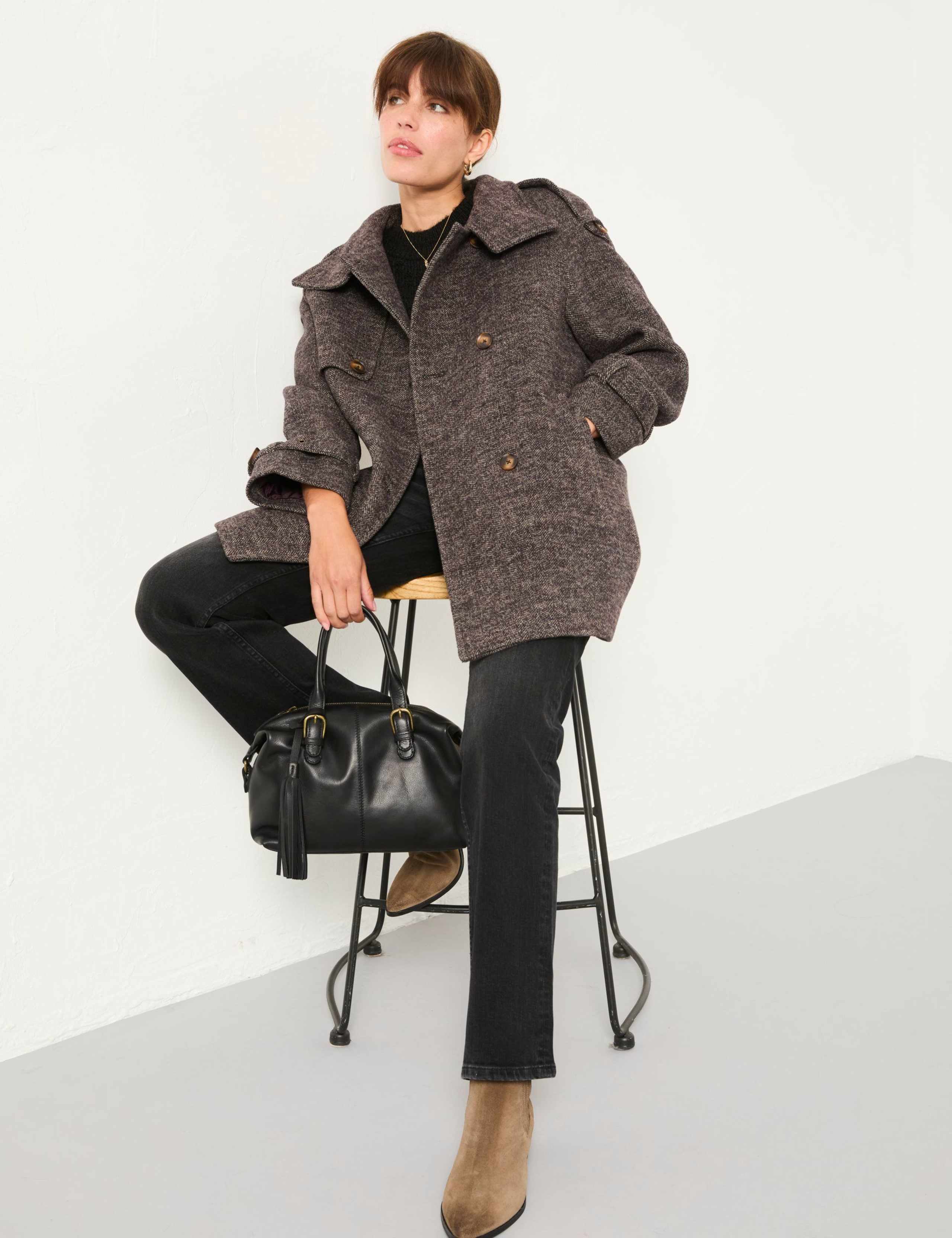 Wool Blend Herringbone Double Breasted Coat 5 of 5