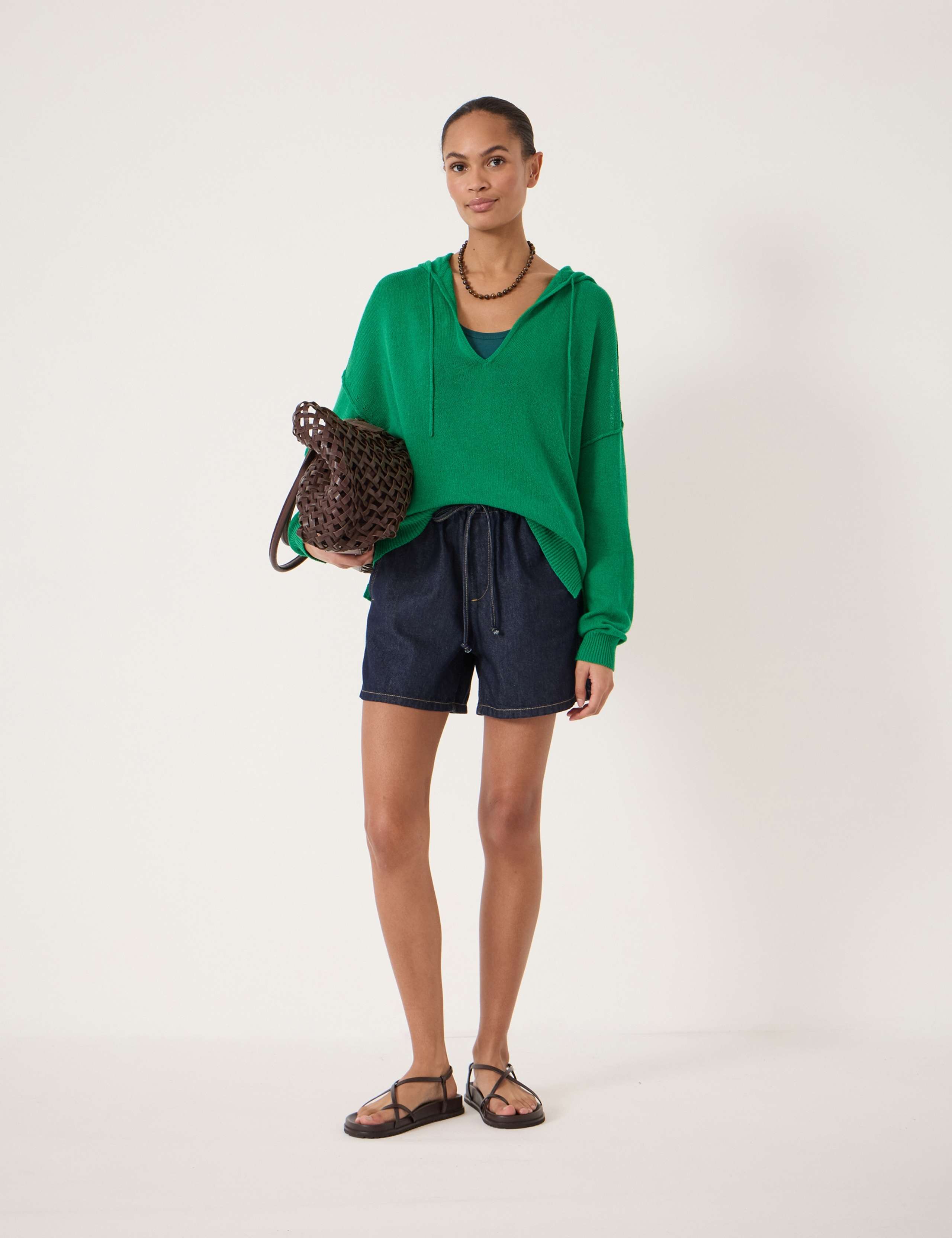 Cara Linen Blend Textured V-Neck Hoodie 3 of 5