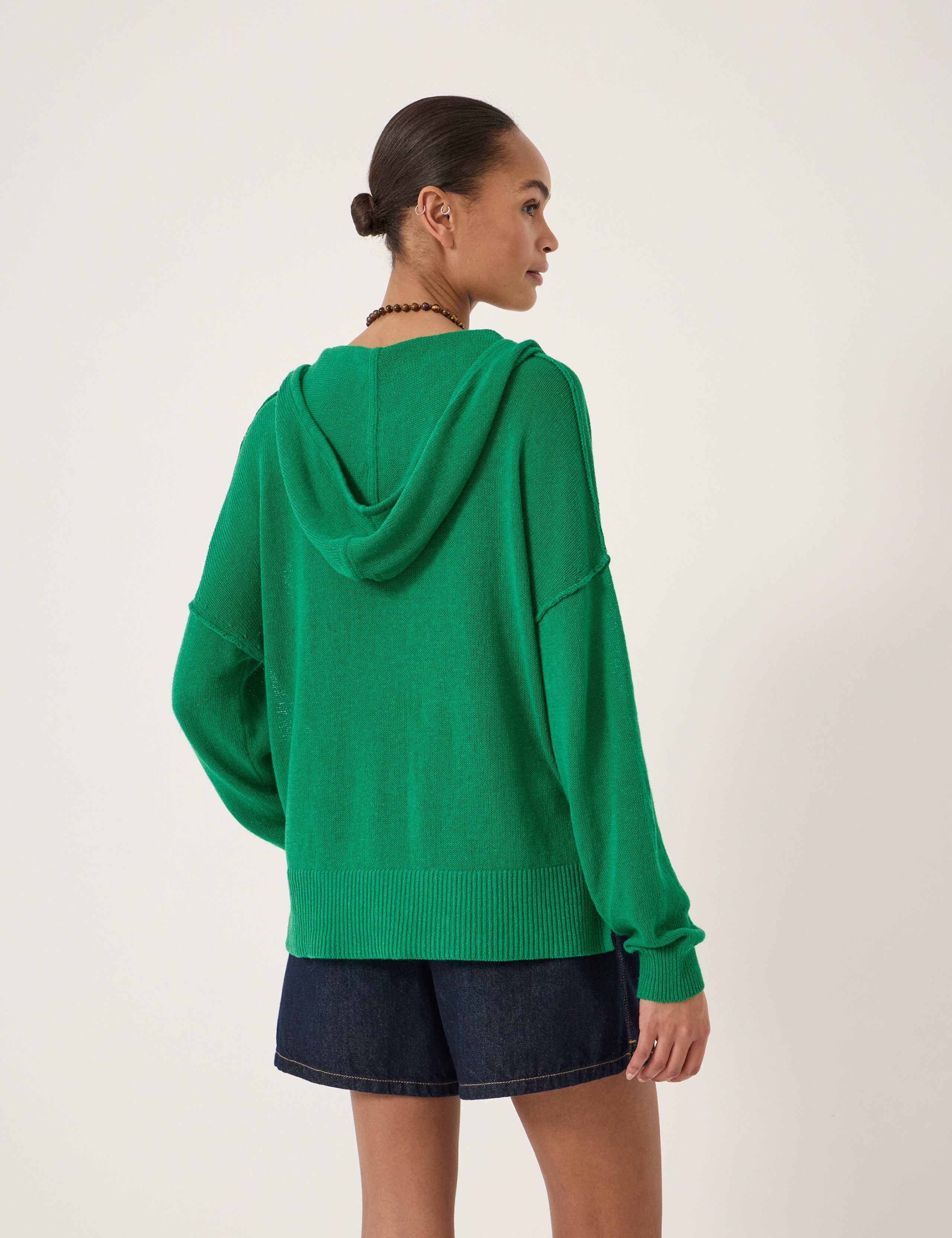 Cara Linen Blend Textured V-Neck Hoodie 4 of 5
