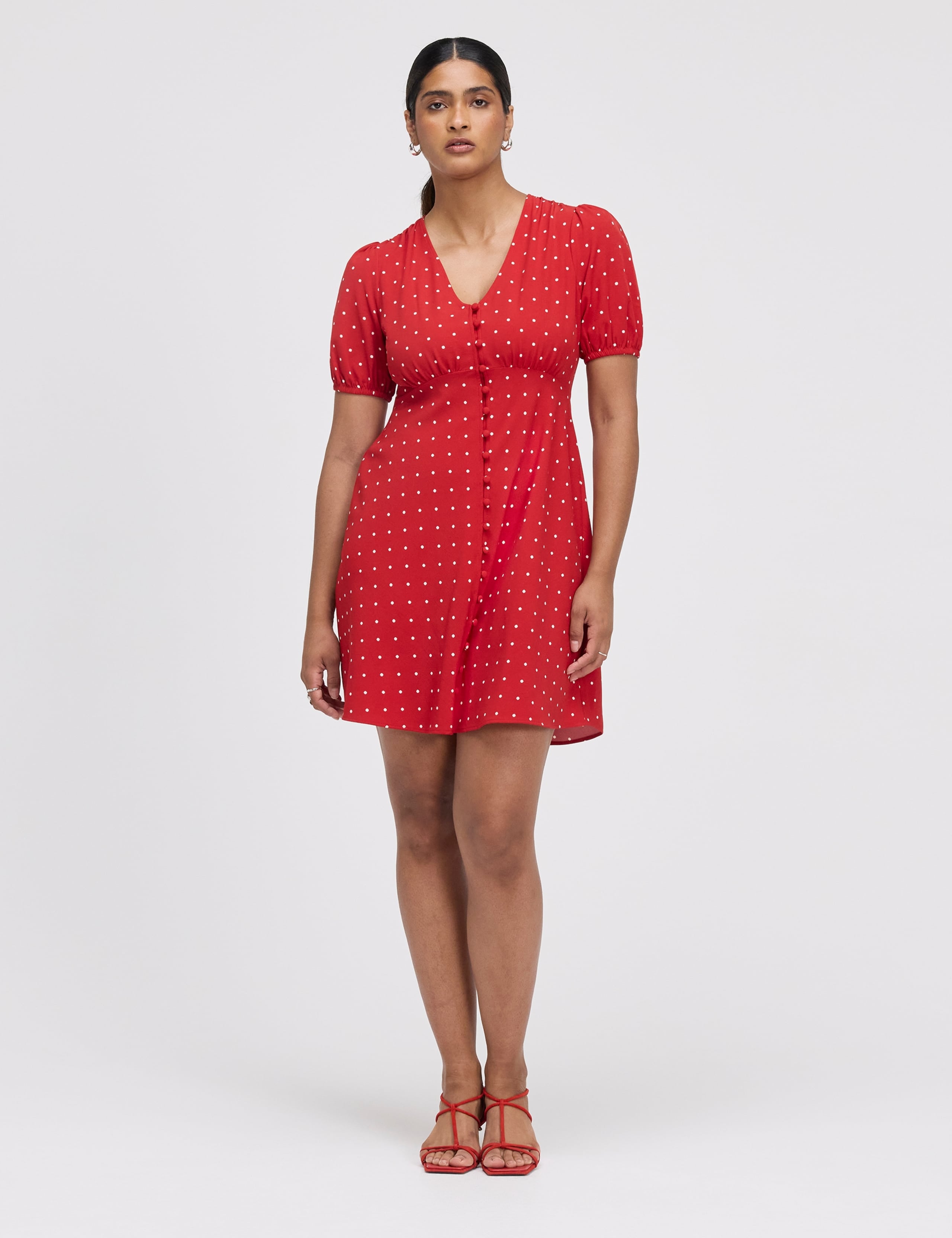Polka Dot V-Neck Mini Tea Dress 2 of 6