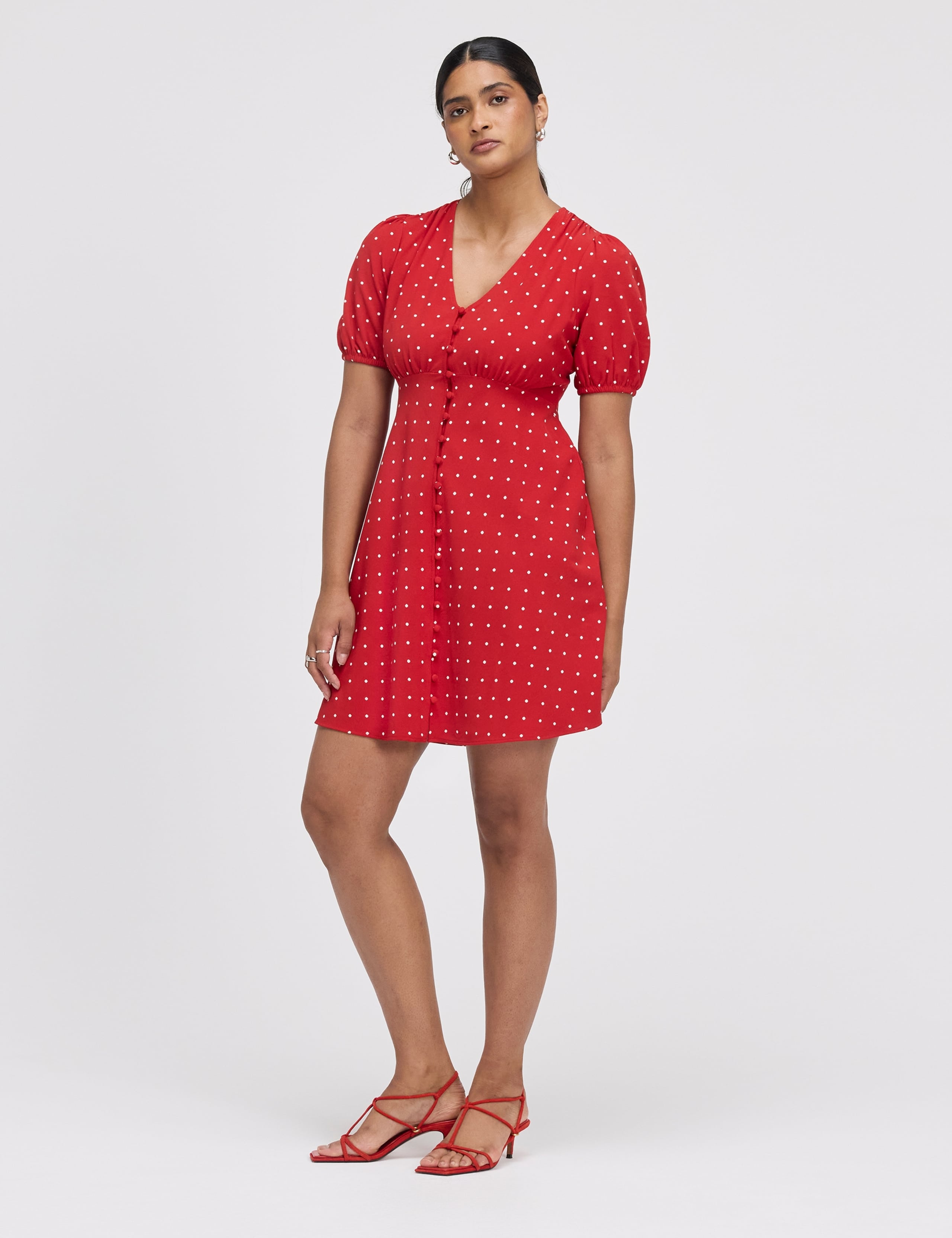 Polka Dot V-Neck Mini Tea Dress 3 of 6