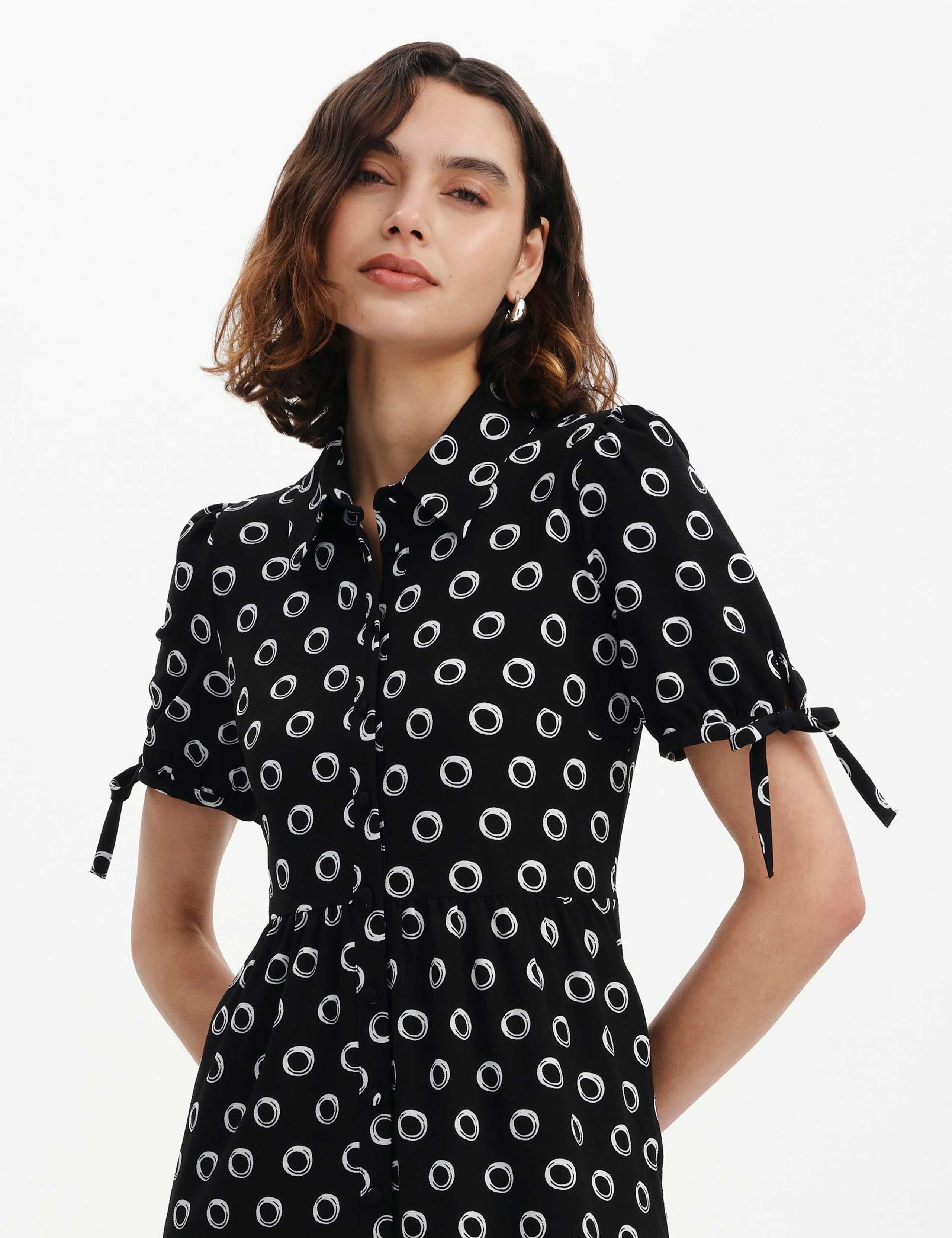 Printed Midi Tiered Shirt Dress 2 of 6