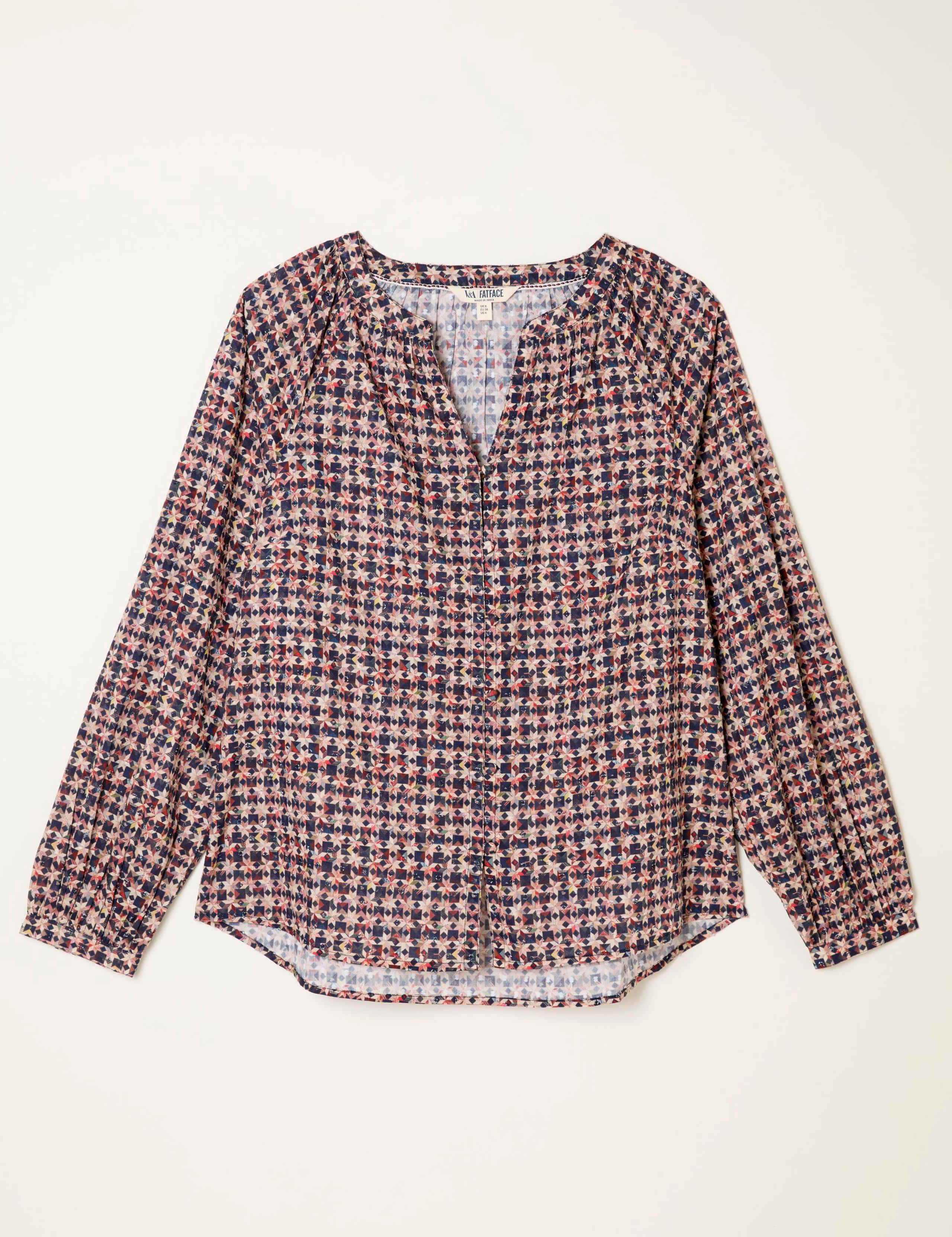 Pure Cotton Printed V-Neck Blouse 2 of 5