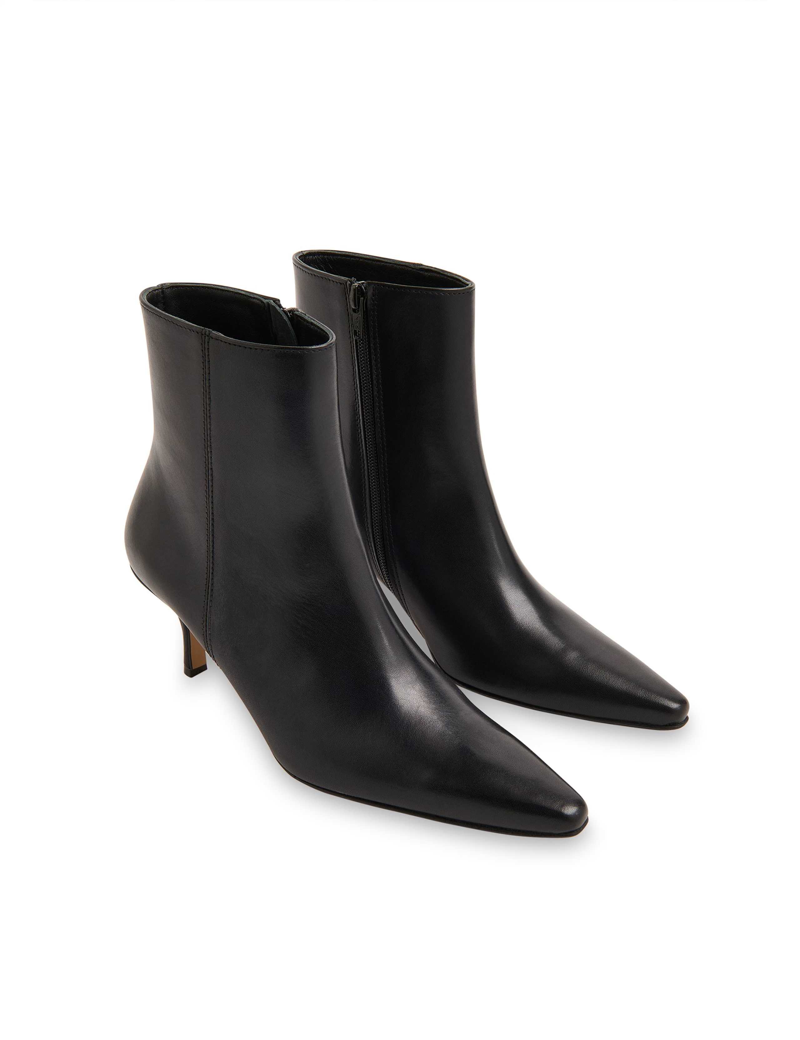 Leather Kitten Heel Pointed Ankle Boots 2 of 3