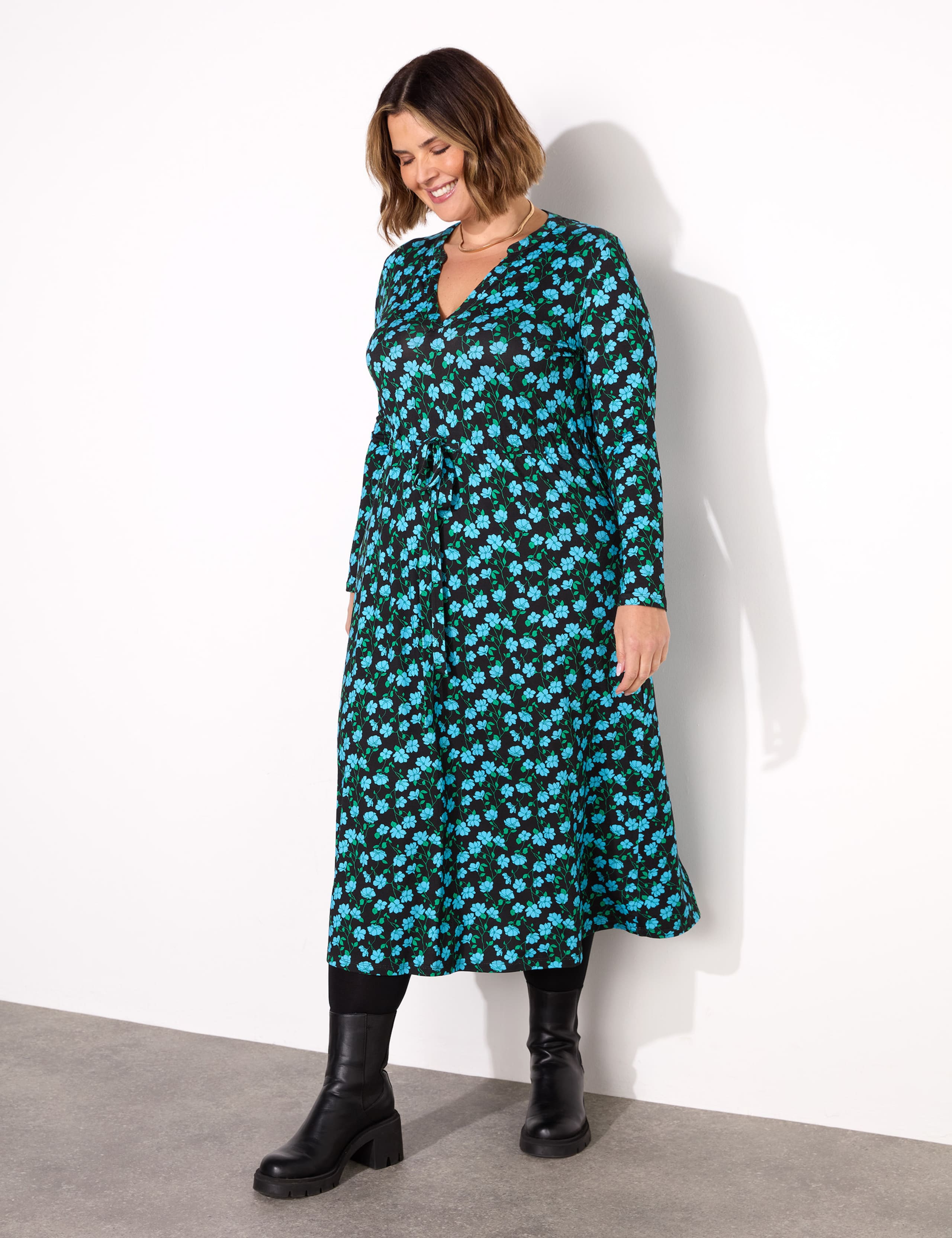 Ditsy Floral V-Neck Midi Waisted Dress 1 of 3