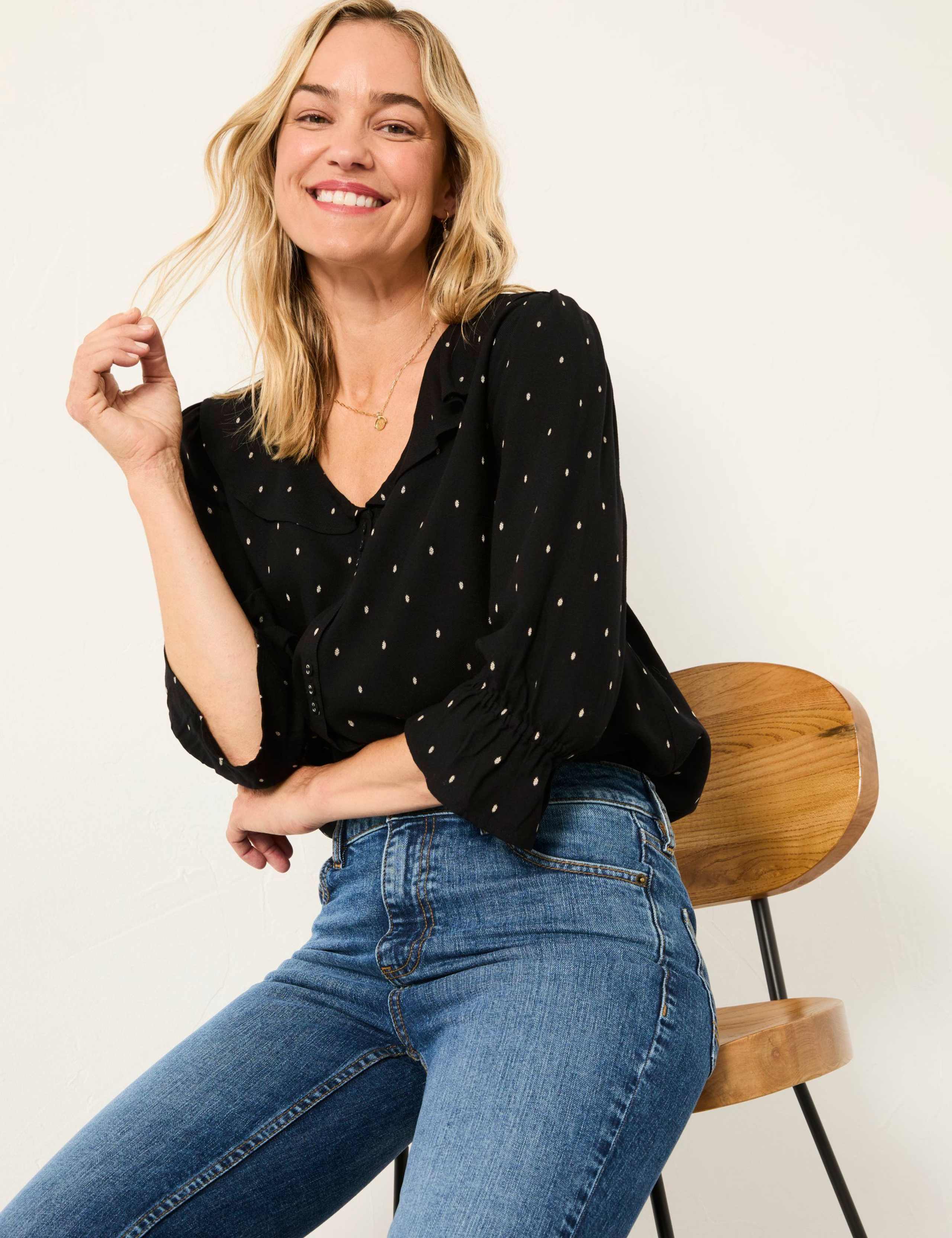 Printed V-Neck Button Through Blouse 4 of 5